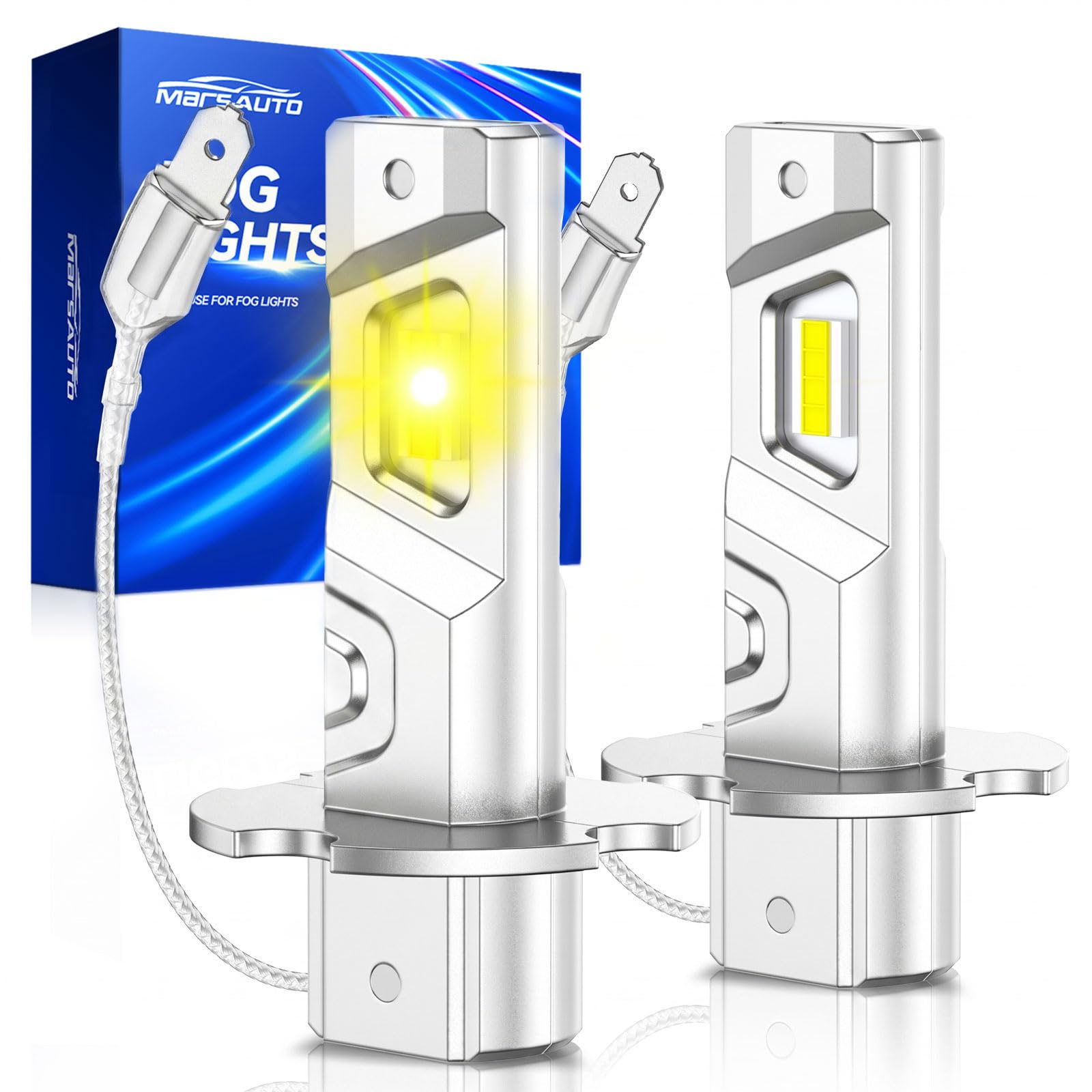 Marsauto H3 Yellow Led Fog Light Bulb, 600% High Bright H3LL Fog Lights Led, 12,000LM 3000K Amber Yellow LED Fog Lights, 1:1 Mini Size Upgraded CSP Chips H3 Fog Bulb, RV Light Bulbs