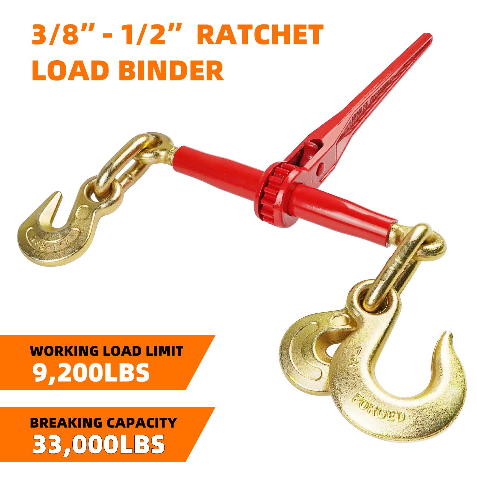 ENJ 2 Pack Ratschenlastbinder mit 2 Greifhaken, für 3/8-1/2 Transportkette der Klasse 70, Lastbinder mit 2,4 kg Arbeitslastgrenze