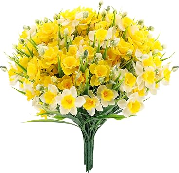 saerryor 12 Pack Artificial Daffodils Fake Narcissus Flowers Yellow White