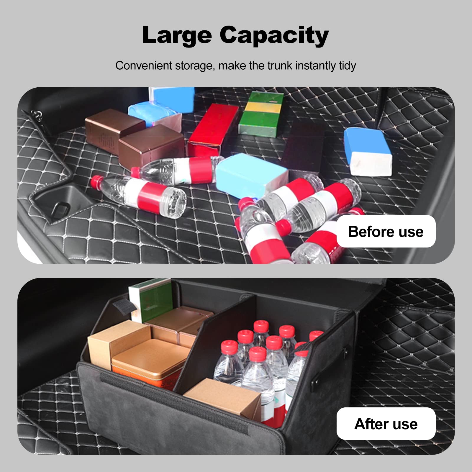 Organizer Per Bagagliaio Auto Ergocar - Pieghevole, Con Coperchio, 2 Scomparti, Fondo Antiscivolo - Foto 3