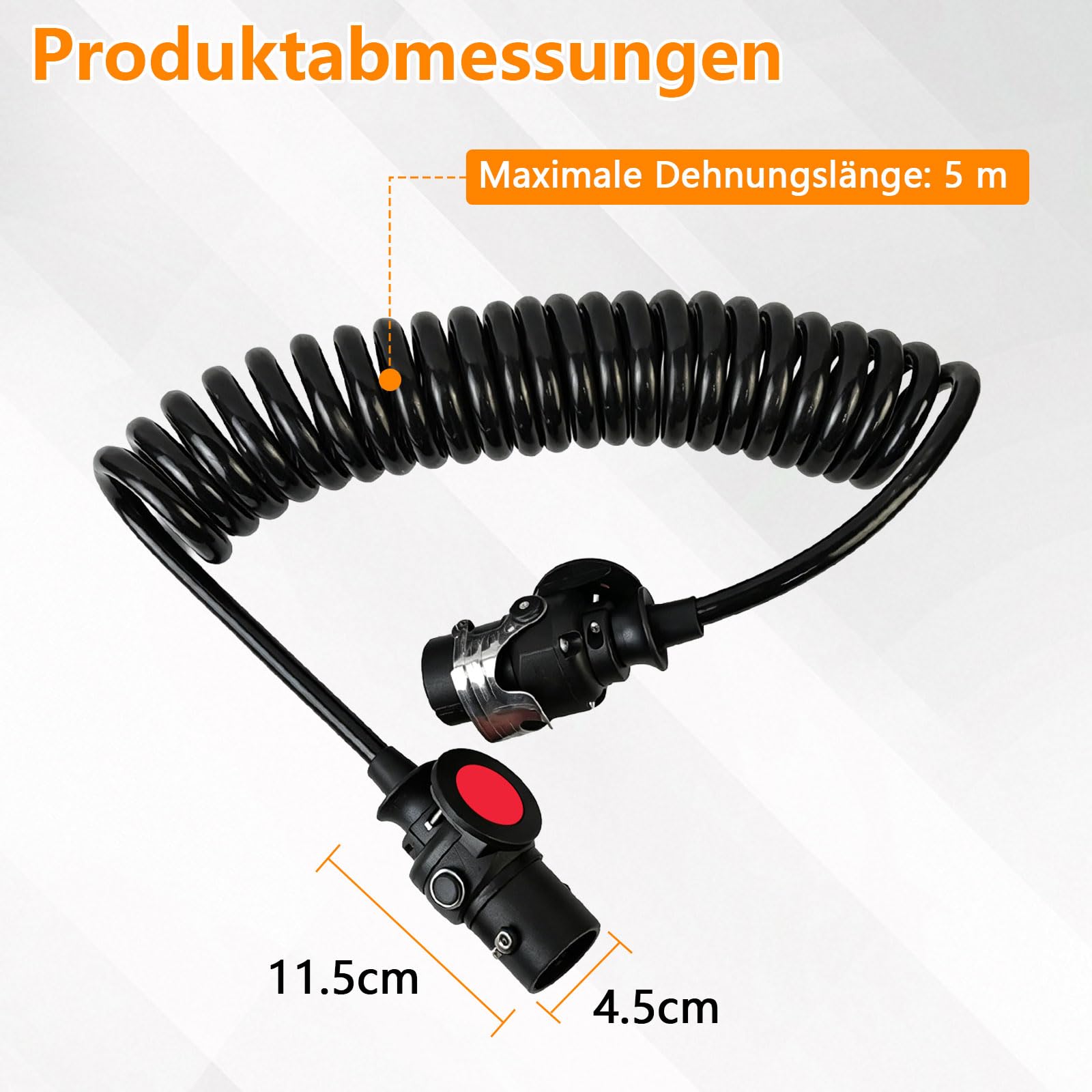 24V Kabeltrommel, 15-polig 5 m Robustes Elektrokabel mit Stecker & Buchse Verlängerungskabel für Anhänger und Wohnwagen Sattelauflieger anhängerspezifisches 15-poliges Adapterkabel