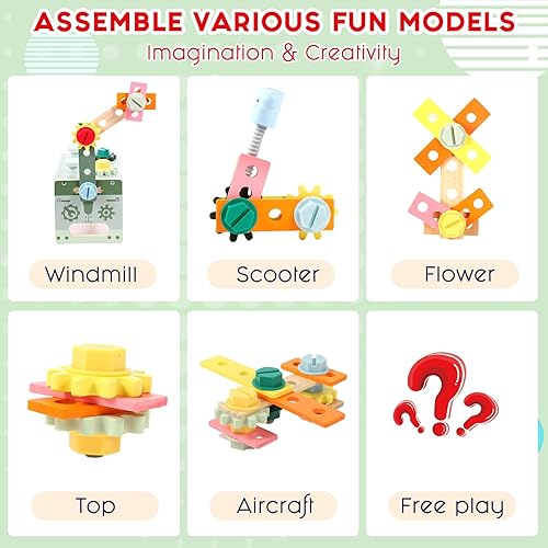 Miniatura 5 de Asweets Juego de herramientas para niños, banco de herramientas de madera para niños pequeños con caja, juguetes educativos Montessori STEM de