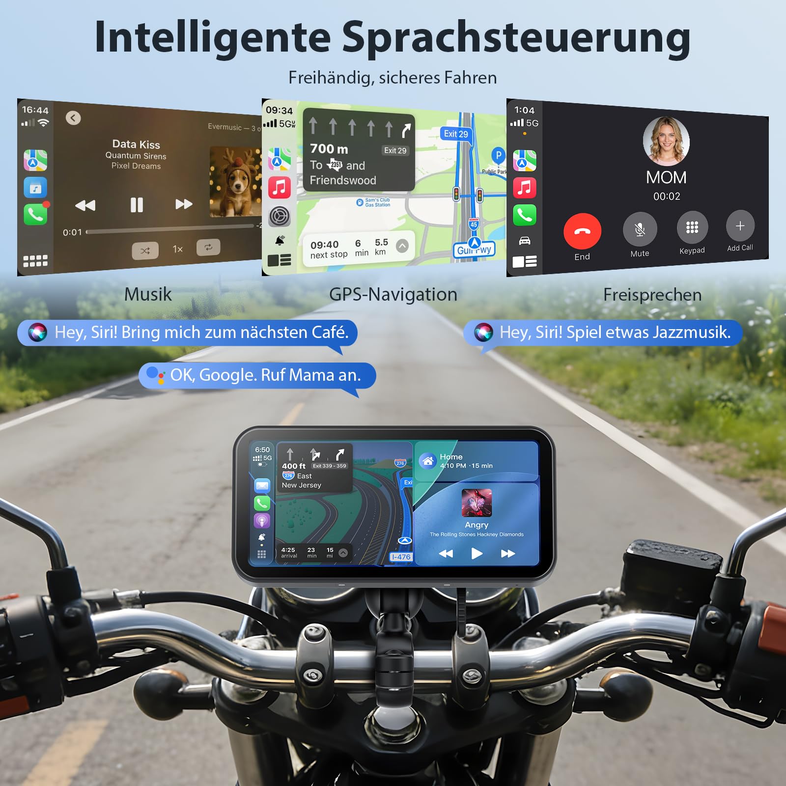 A622 Motorrad CarPlay 6.25 Zoll-Touchscreen-Display, kabelloses CarPlay und Android Auto, IP67 wasserdicht, Reifendruckkontrollsystem (TPMS), Dual-Bluetooth, GPS, USB/Acc-Stromversorgung