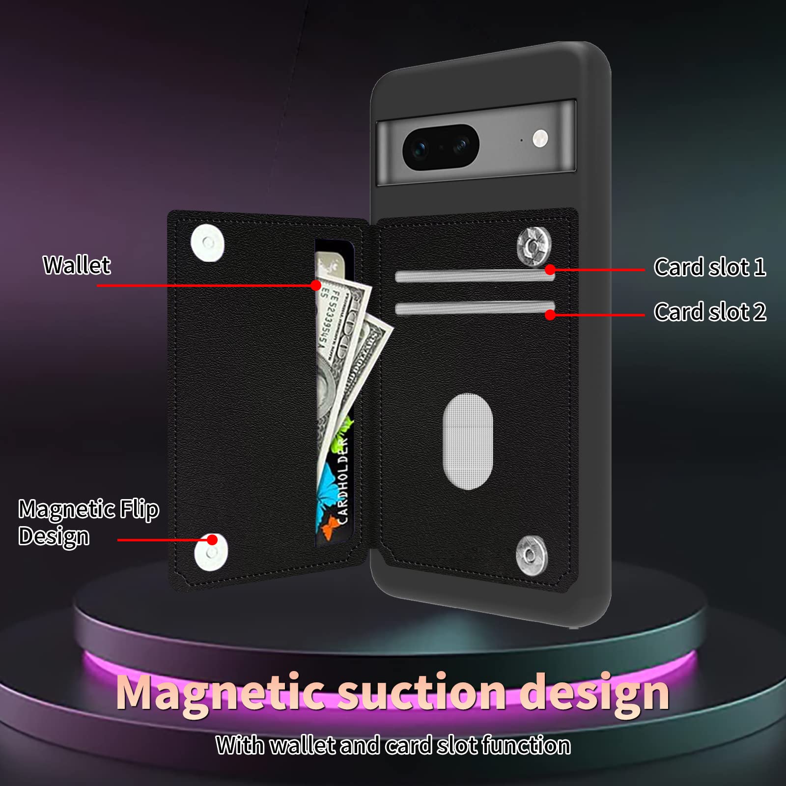 Funda De Piel Sintética Con Tapa Para Google Pixel 7a, Con