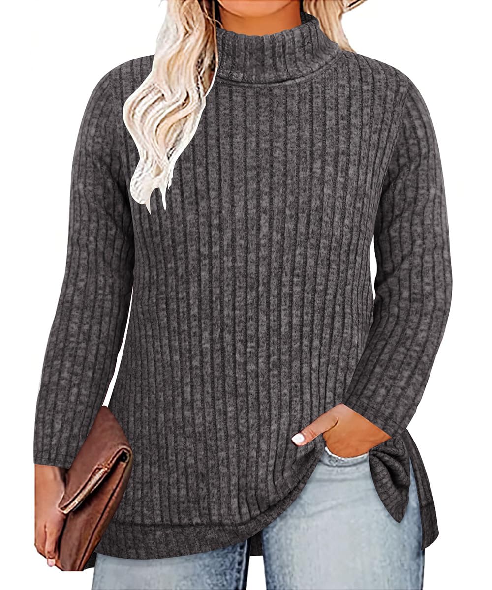 RITERA Plus Size V Neck Tops for Women Long Sleeve Side Split Lightweight Knitwear Solid Color Loose Casual Tunic Top XL-5XL