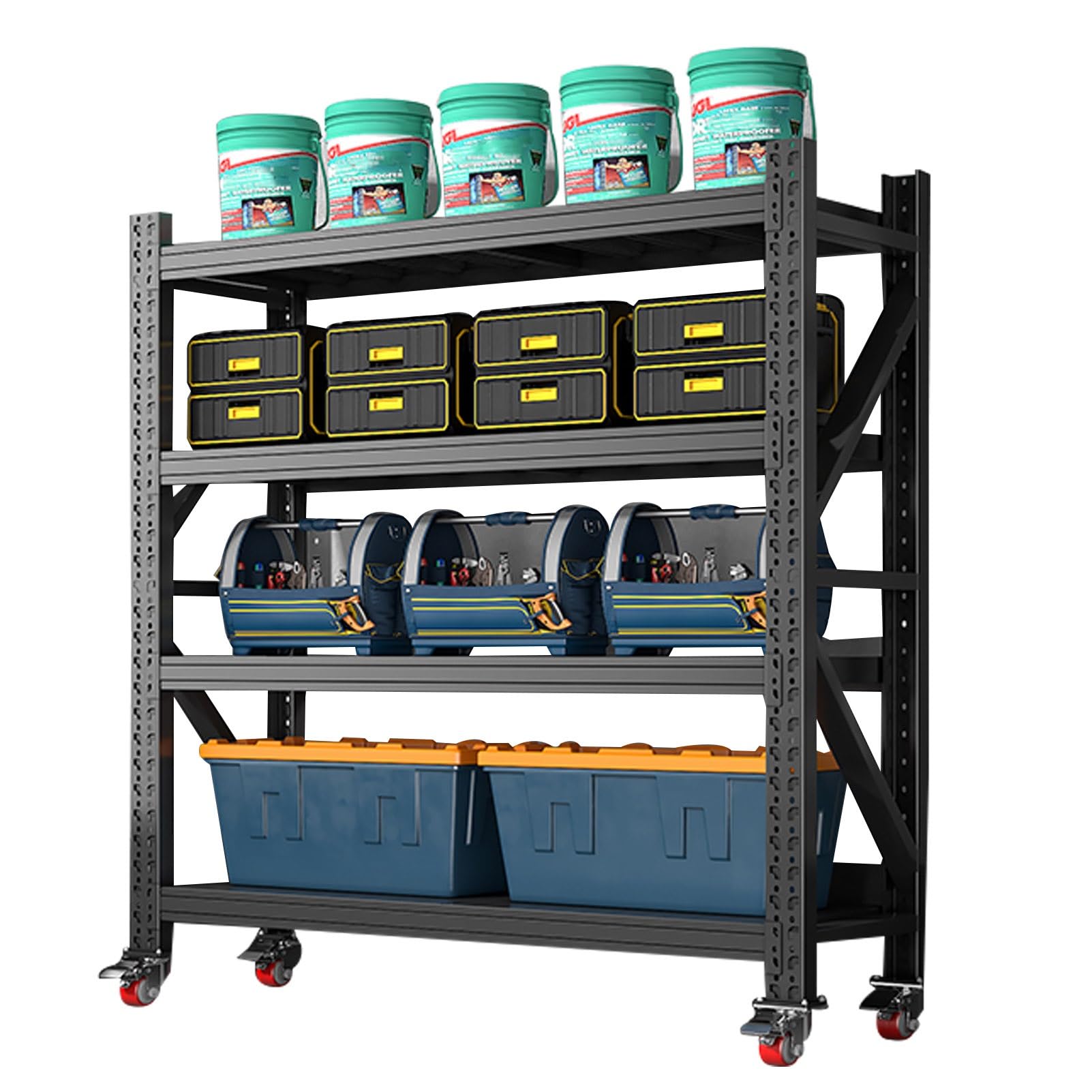 KLYDBMYT Heavy Duty Metal Garage Shelving Unit - 4 Tier Adjustable Storage Rack for Efficient Organization in Kitchen, Basement, Warehouse