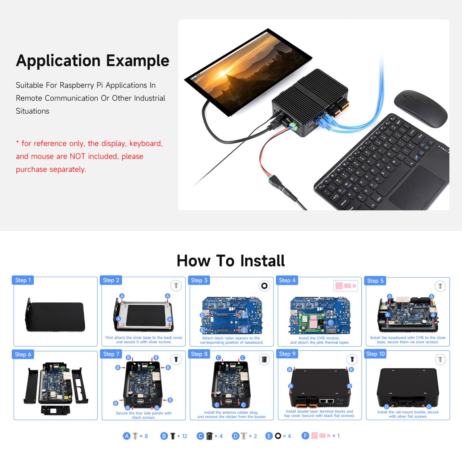 Waveshare IPCBOX-CM5-B(2xRS485 & 2xRS232), Gigabit/2.5G Dual Ethernet Industrial Computer Based On Raspberry Pi CM5(NOT Included), Support 4K Display Output and 4G/5G Module, For All Compute Module 5