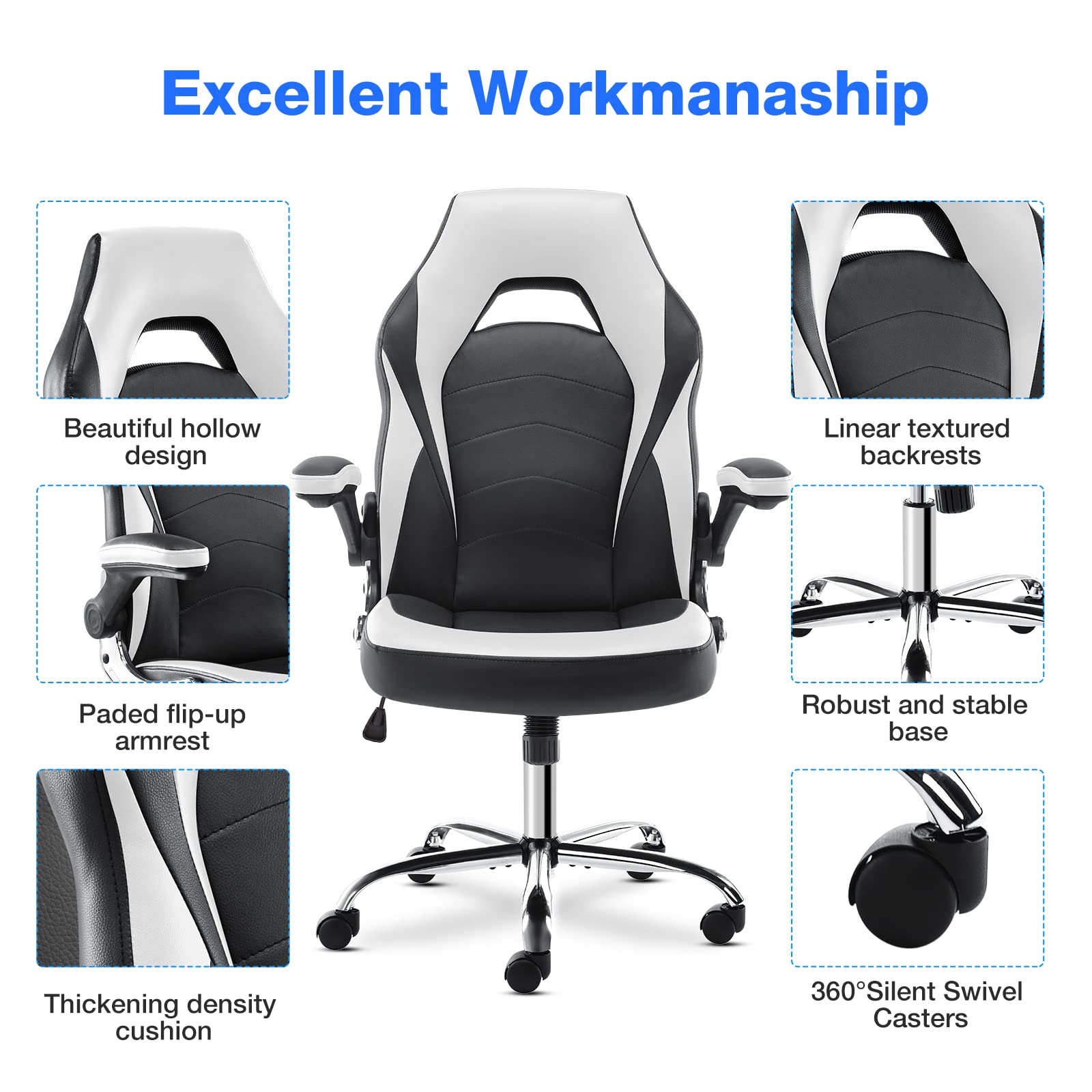 YFO Sedia Ufficio Ergonomica In Pelle, Girevole Con Braccioli Ribaltabili, Supporto Lombare, Oscillazione Regolabile, Marrone, Portata 136 Kg - 2
