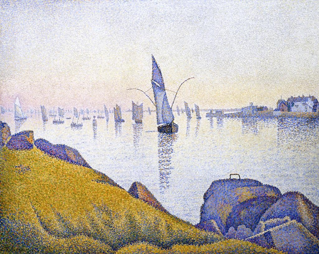 Fizdi - Framed Canvas Wall Painting - Evening Calm, Concarneau, Opus 220 (Allegro Maestoso) (1891) By Paul Signac - Art Print for Home & Office Wall Decor.|22 Inches X 17 Inches||PRT_7280-22-17|