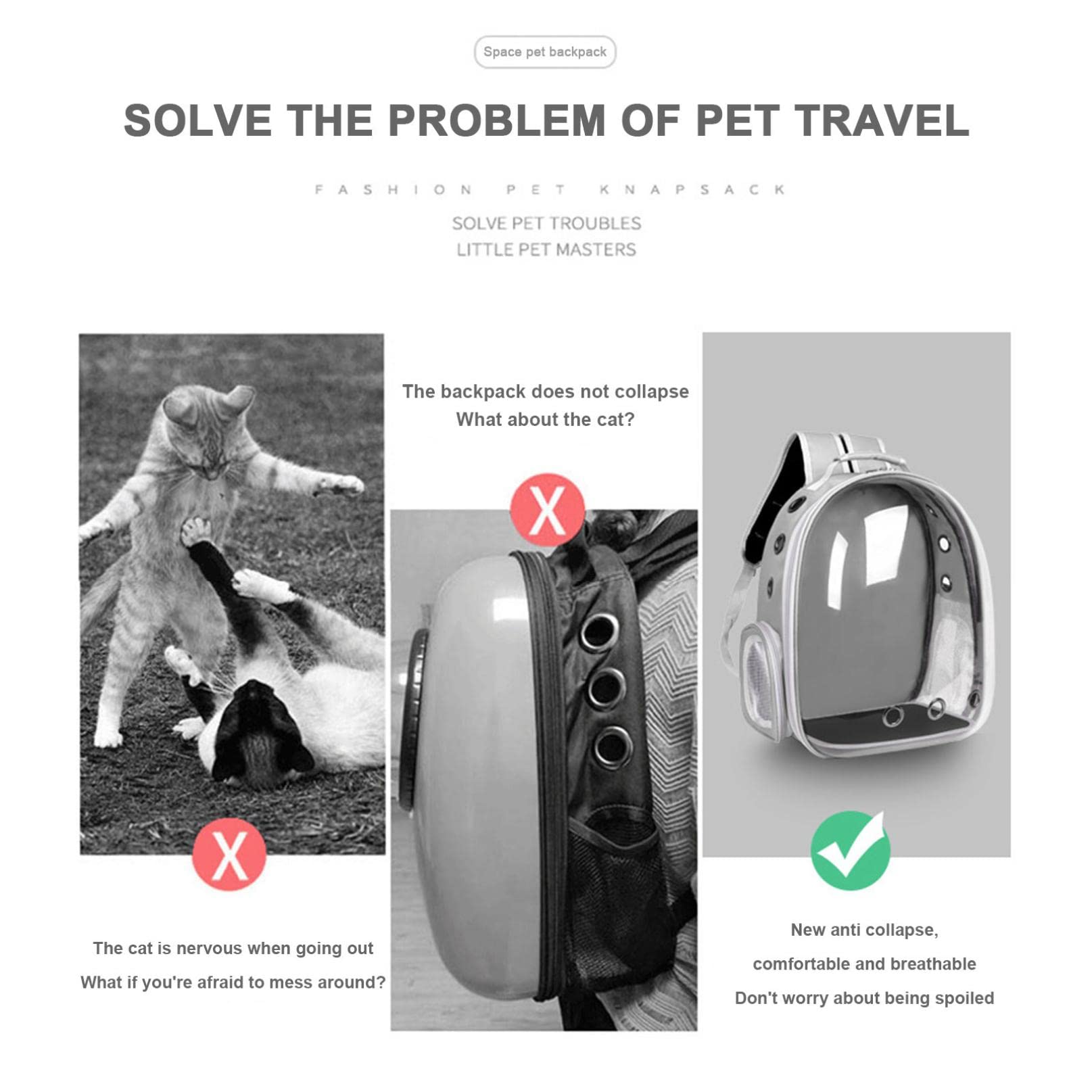 Katzen-Rucksack, Haustier-Luftpolster-Rucksack, von Fluggesellschaften zugelassen, belüfteter, transparenter Raumkapsel-Rucksack, Haustier-Reise-Tragetasche for kleine, mittelgroße Katzen und Welpen/8
