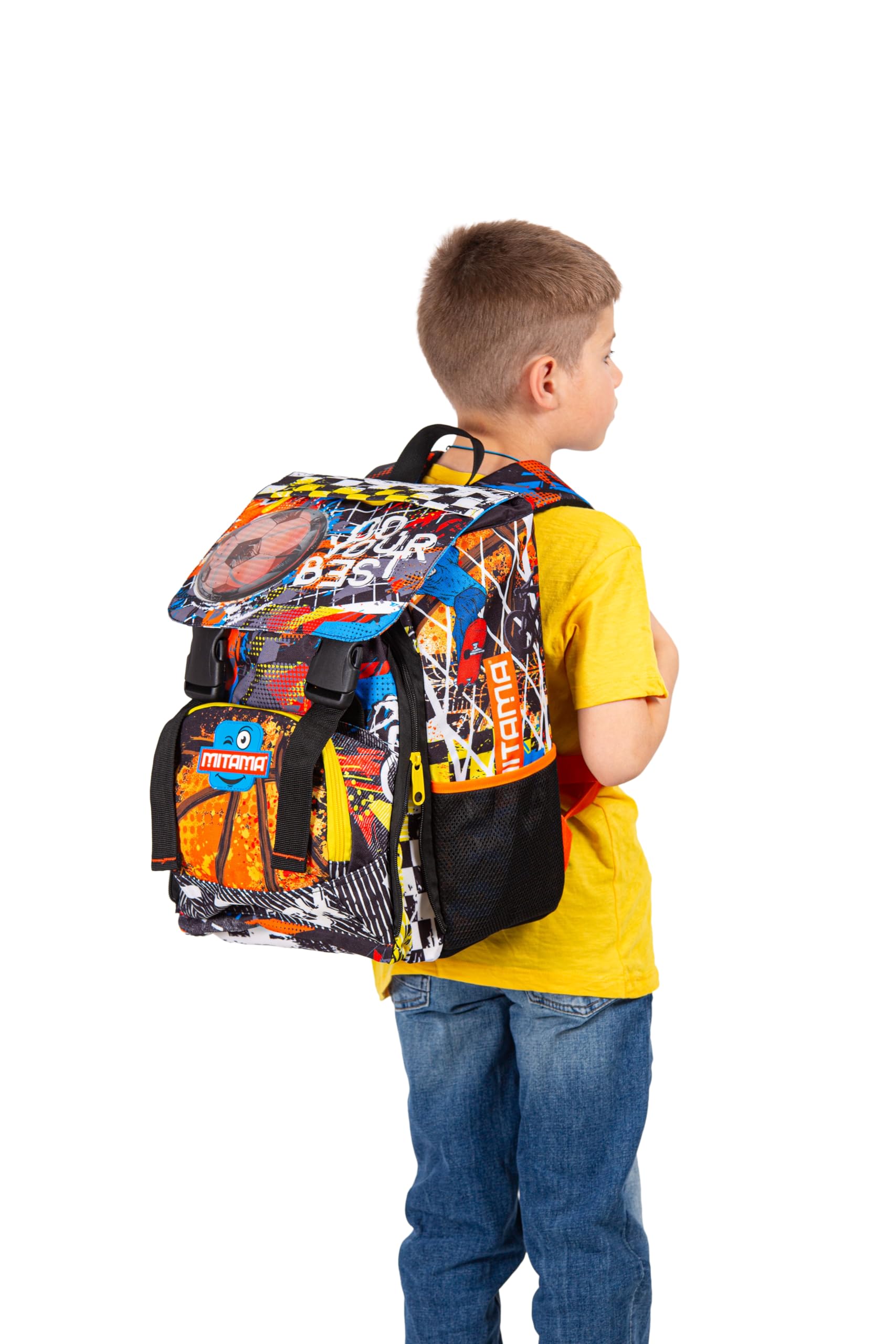 Mitama Zaino Estensibile 4 Zip, DOUBLE BALL, Arancione, Maxi Capienza, Doppio Scomparto, Schienale Preformato, Bambino, Scuola Elementare
