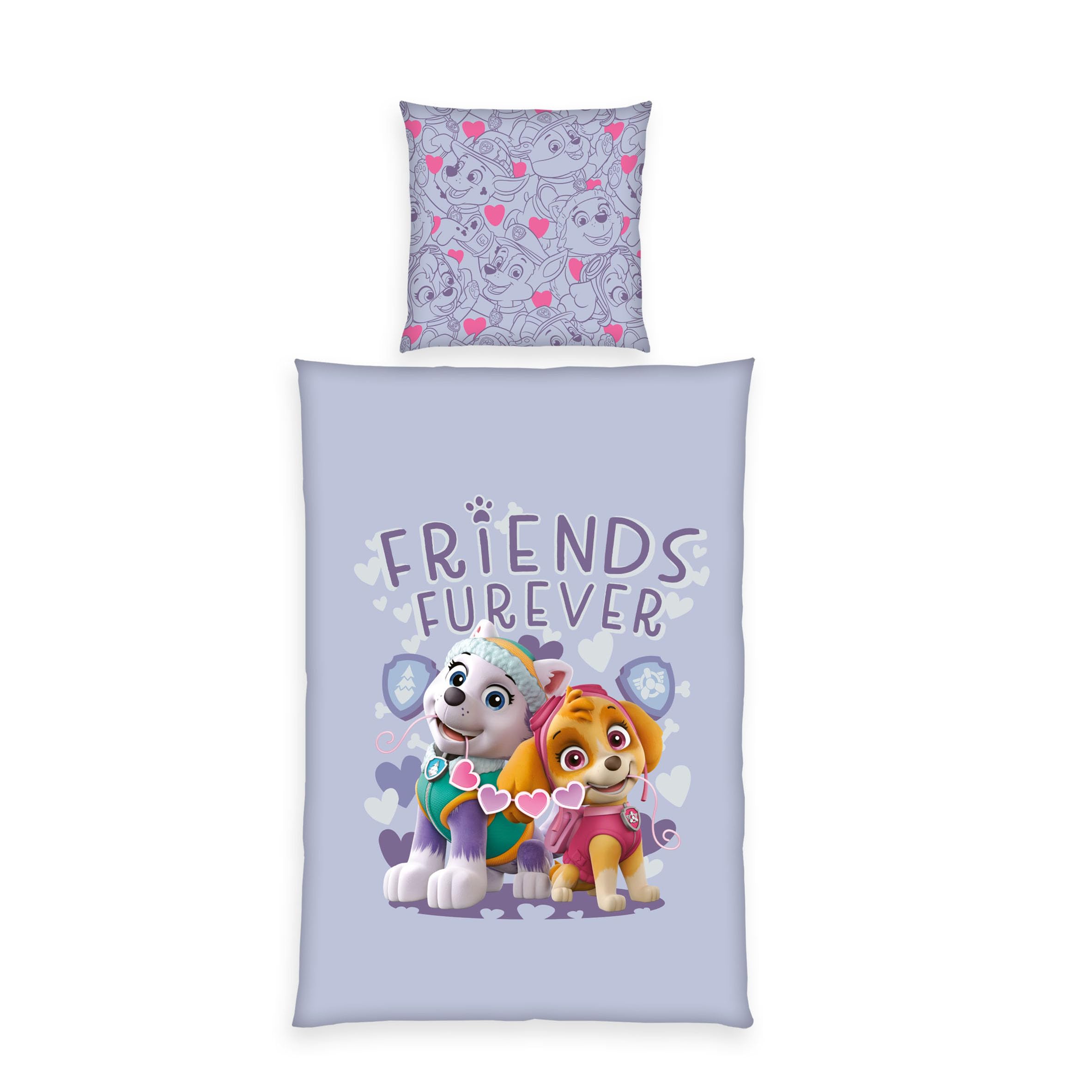 Herding Set di Biancheria da Letto, Paw Patrol, Federa 80 x 80 cm con Bottoni e Design Reversibile, Copripiumino 135 x 200 cm con Chiusura a Bottoni, 100% Cotone