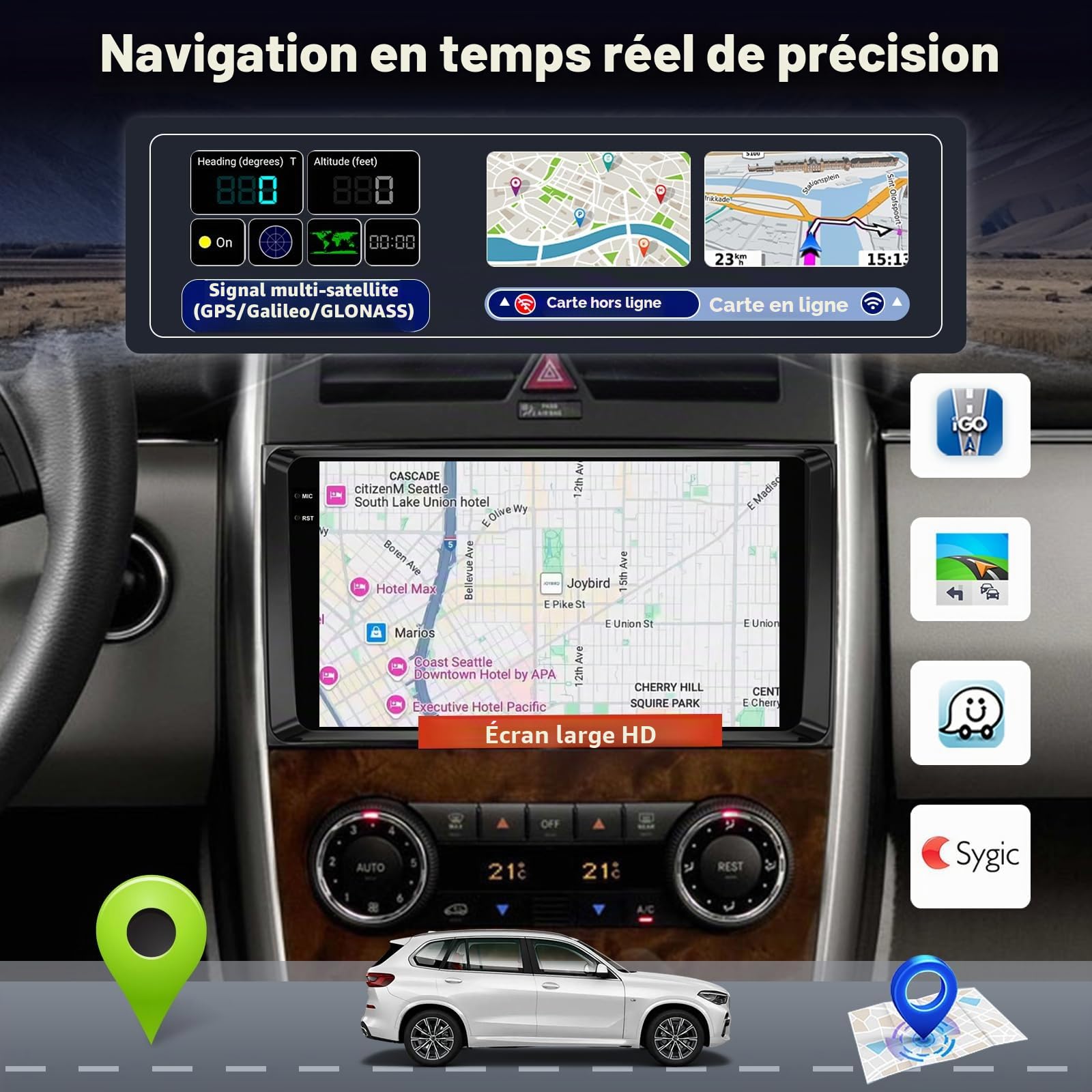 4+128GB Autoradio Android pour Mercedes Benz Classe A/B/V & Sprinter Vito Viano, CarPlay Android Auto sans Fil, Navigation GPS WiFi Bluetooth USB Écran Tactile Radio + Caméra de Recul
