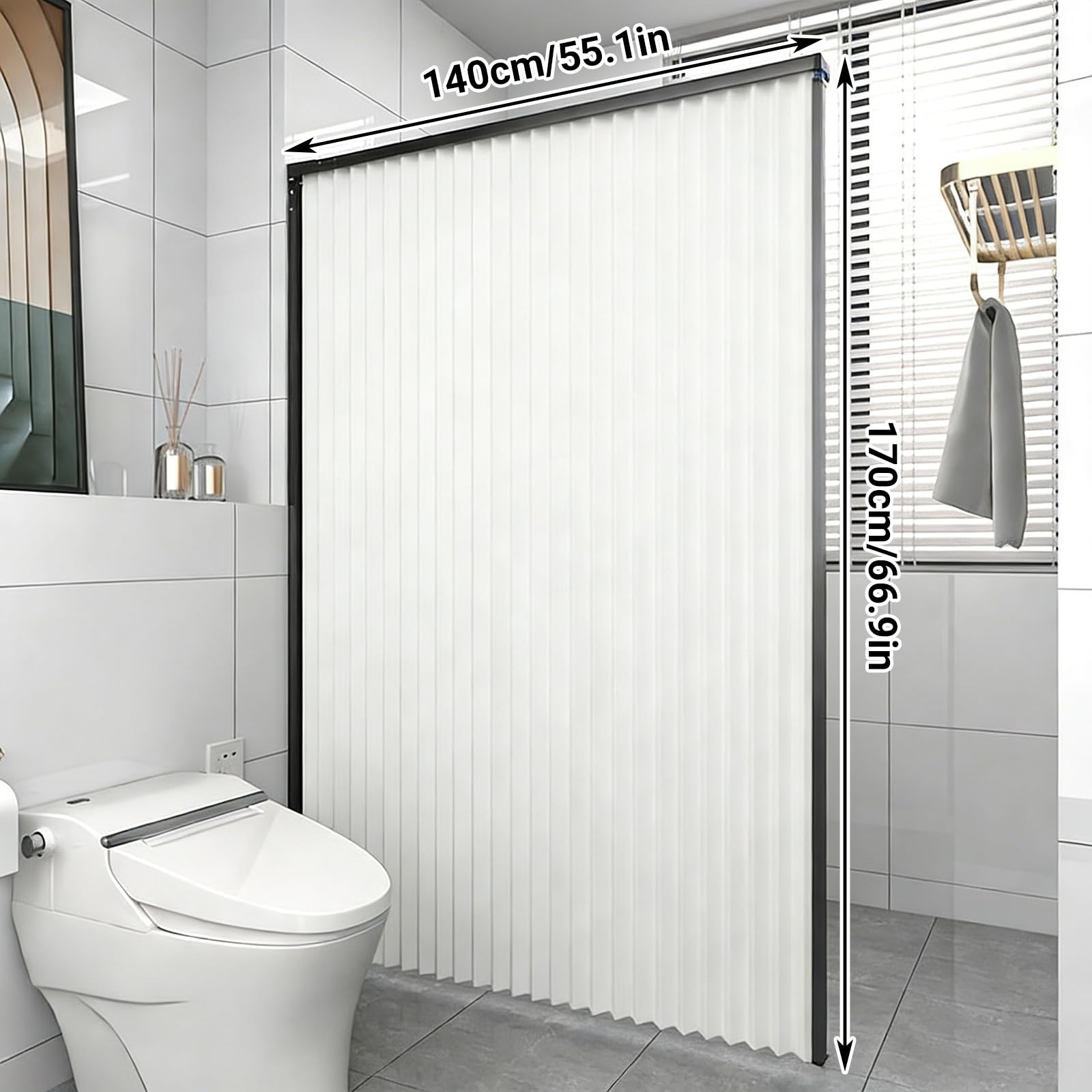 Ensemble de rideau de douche pliable moderne – Rideau de douche élégant en tissu avec design à double rouleau, parfait pour la salle de bain – Résistant à l'eau et élégant