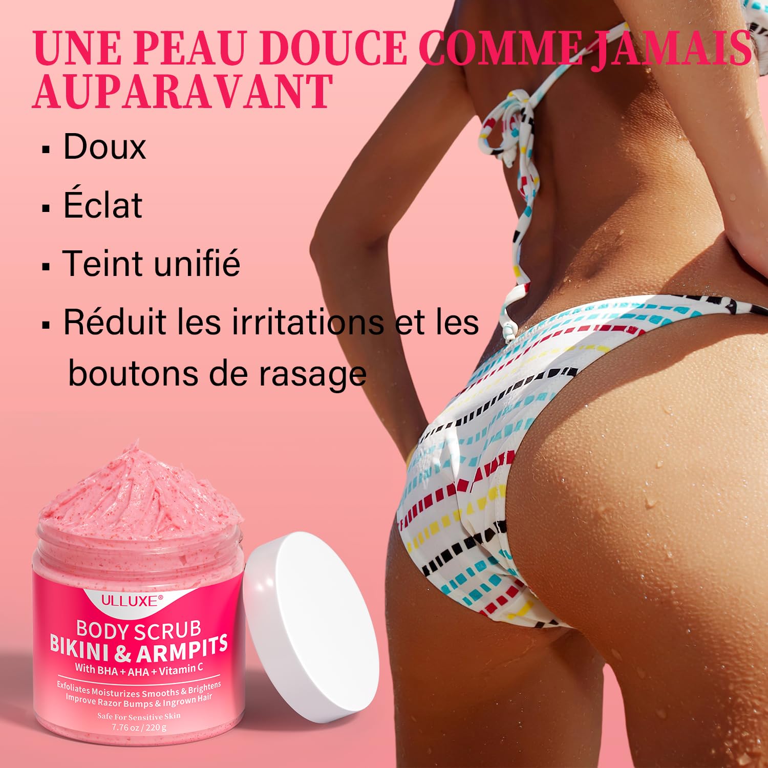 Gommage exfoliant pour le maillot avec 10% AHA + BHA et vitamine C, exfoliant pour le corps, élimine les poils incarnés, les boutons sous les aisselles, les taches brunes et unifie le teint, 200g