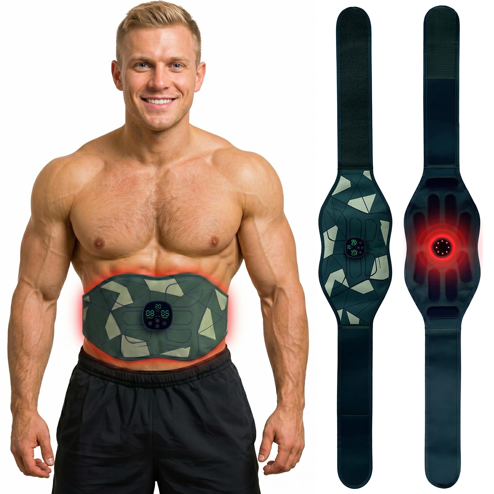 Estimulador de abdominales con temporizador ajustable para sesiones de entrenamiento de 5, 10, 15, 20 minutos, estimulador abdominal, cinturón de tóner muscular para casa, oficina, viajes