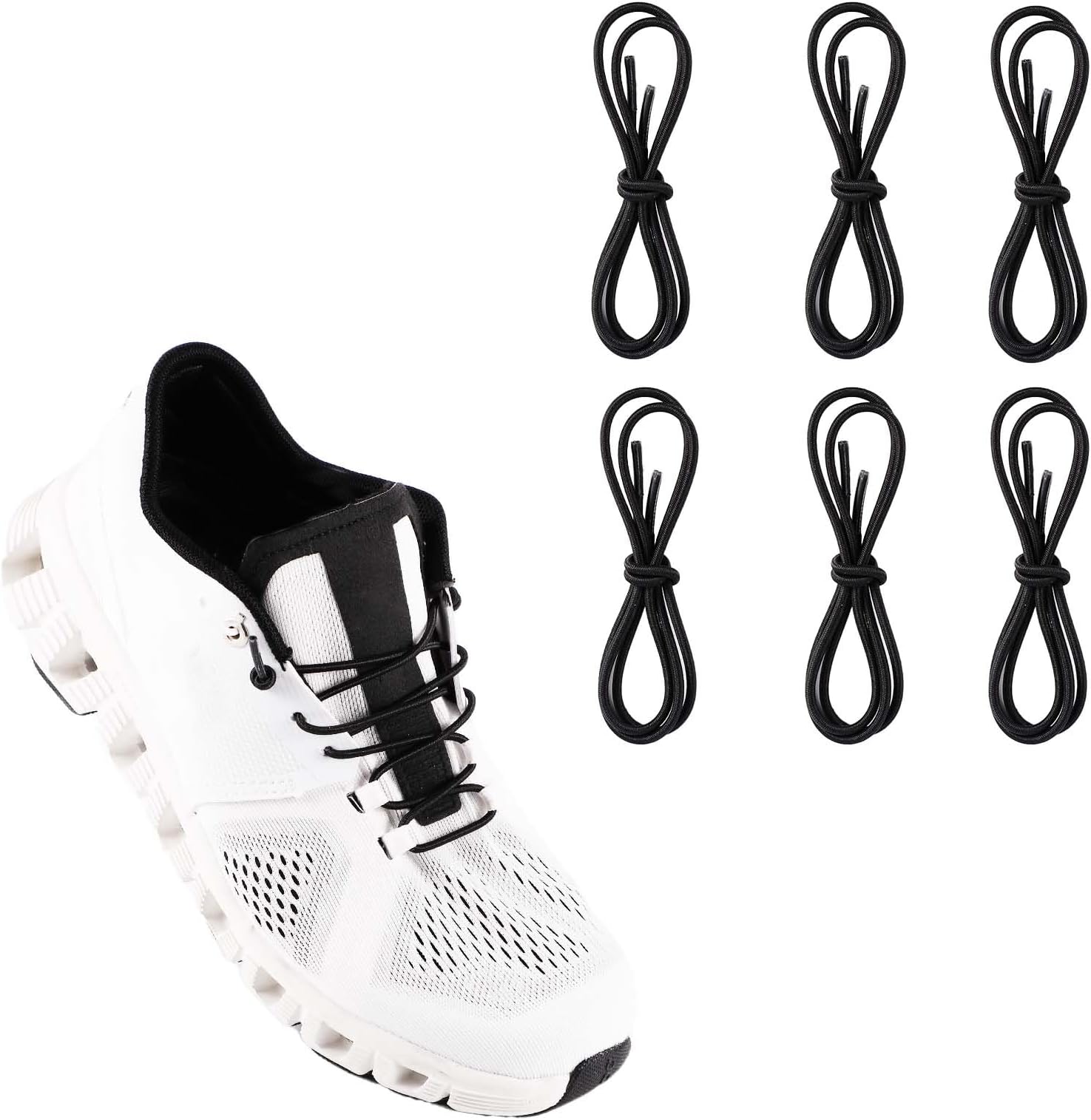 TOYMIS3 Pairs 0.1 Inch Diameter Elastic Thin Laces, No Tie Shoe Laces Replacement for On Cloud (60cm/23.6inch, Black)