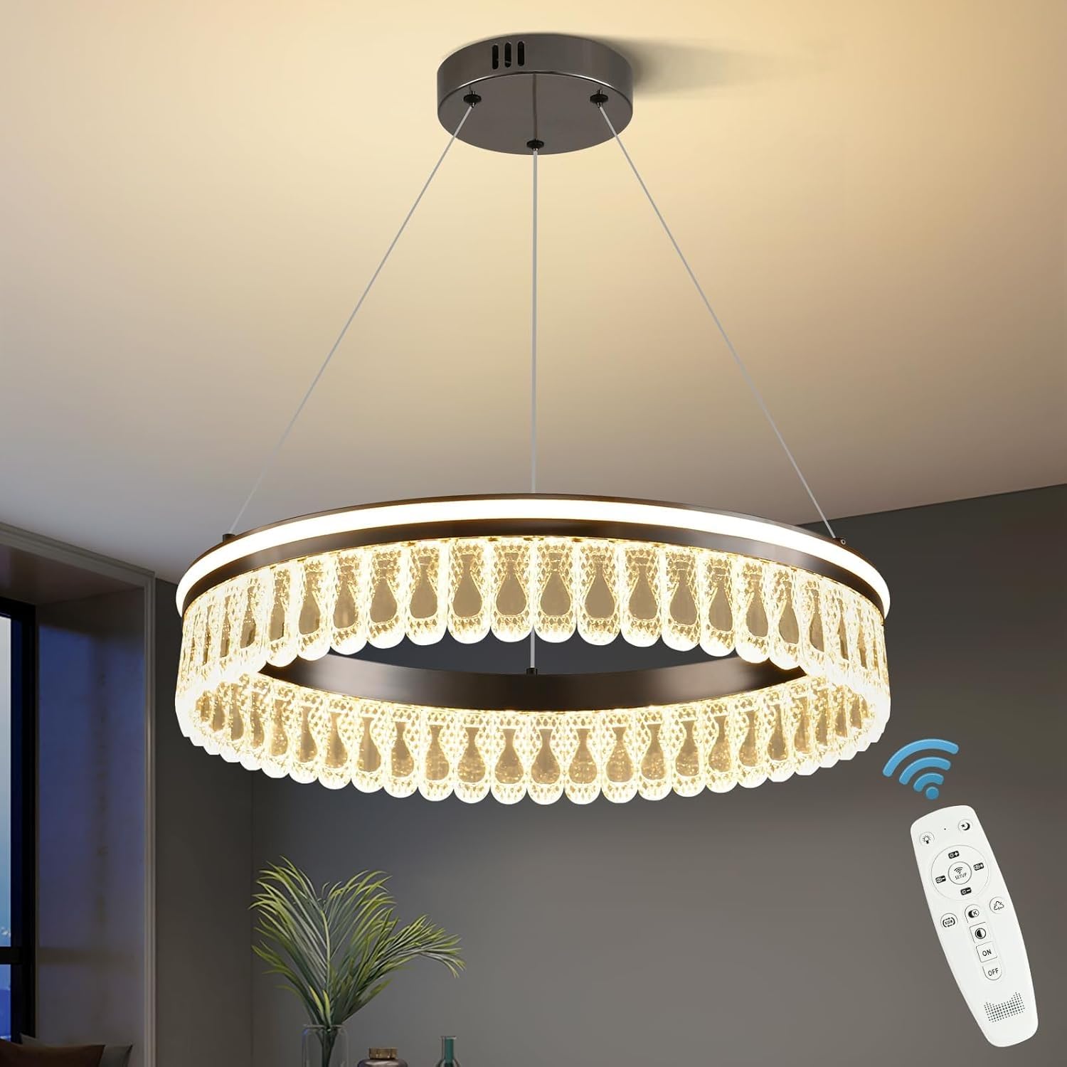 Lustre LED 50cm réglable avec télécommande pour corriger l'éclairage de cuisine