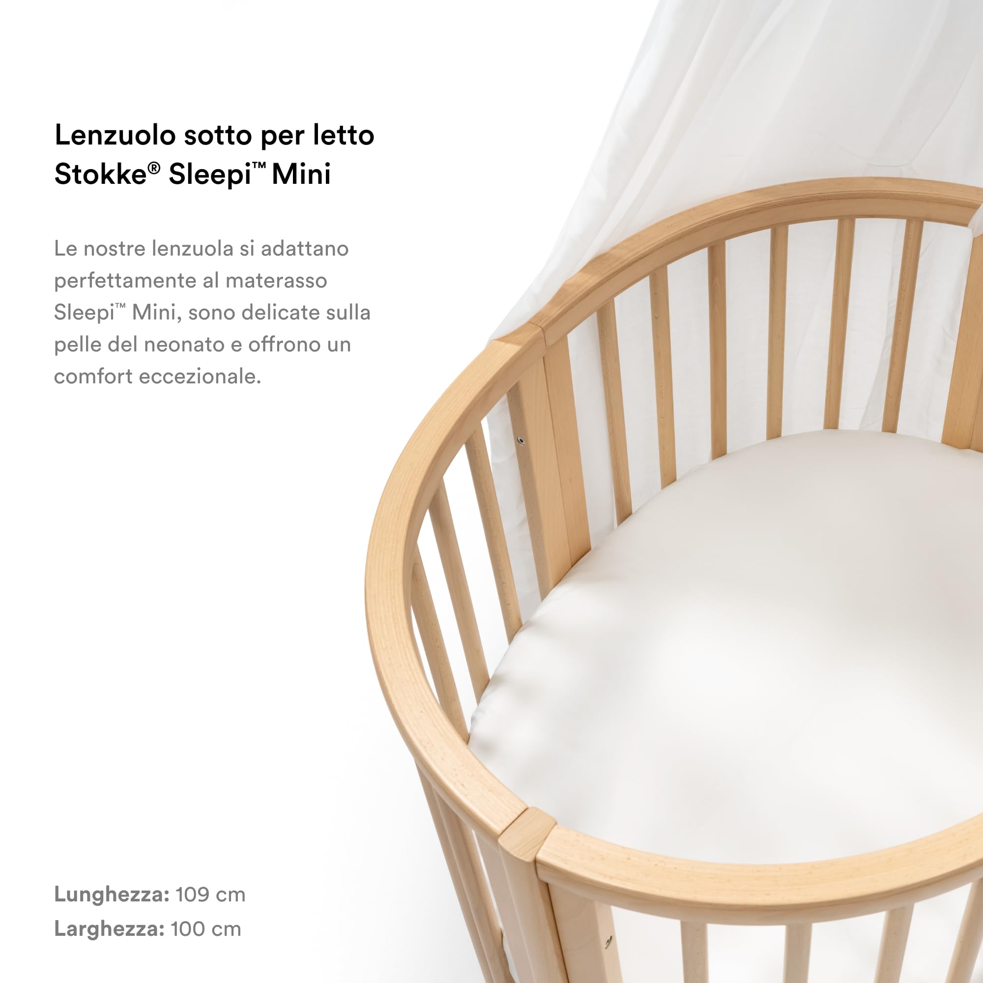 Stokke Lenzuolo sotto Sleepi Mini, Bianco - Morbide lenzuola per sogni dolcissimi - Per il materasso ovale Sleepi Mini - Sicuro, elegante e lavabile - 100% morbido percalle di cotone