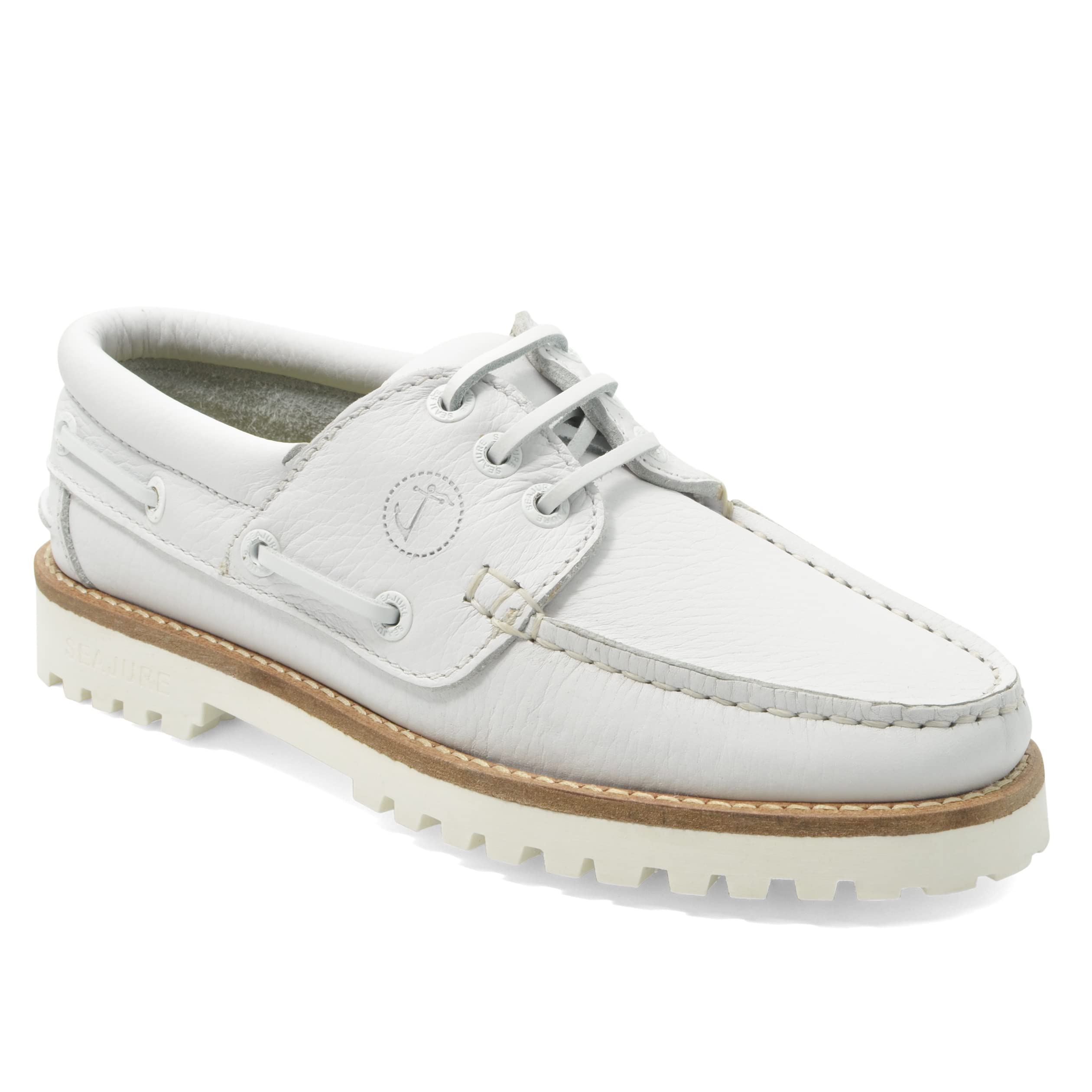 Seajure Chaussures Bateau pour Femme Whiteheaven en Cuir Blanc