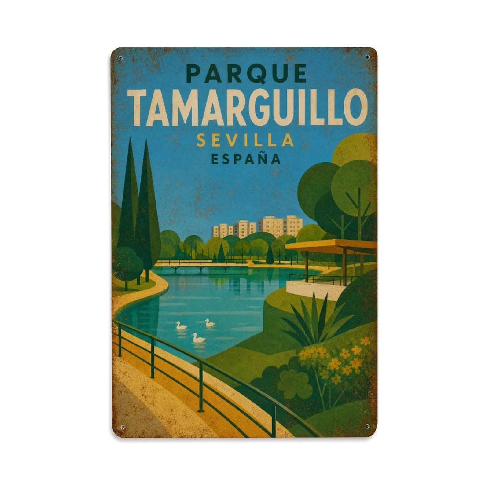 Metal Tin Sign Seville Spain Vintage Travel