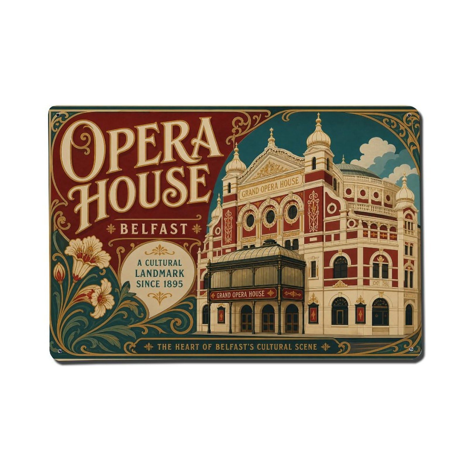Vintage Travel Grand Opera House Belfast Victorian Theatre Metal Tin Sign