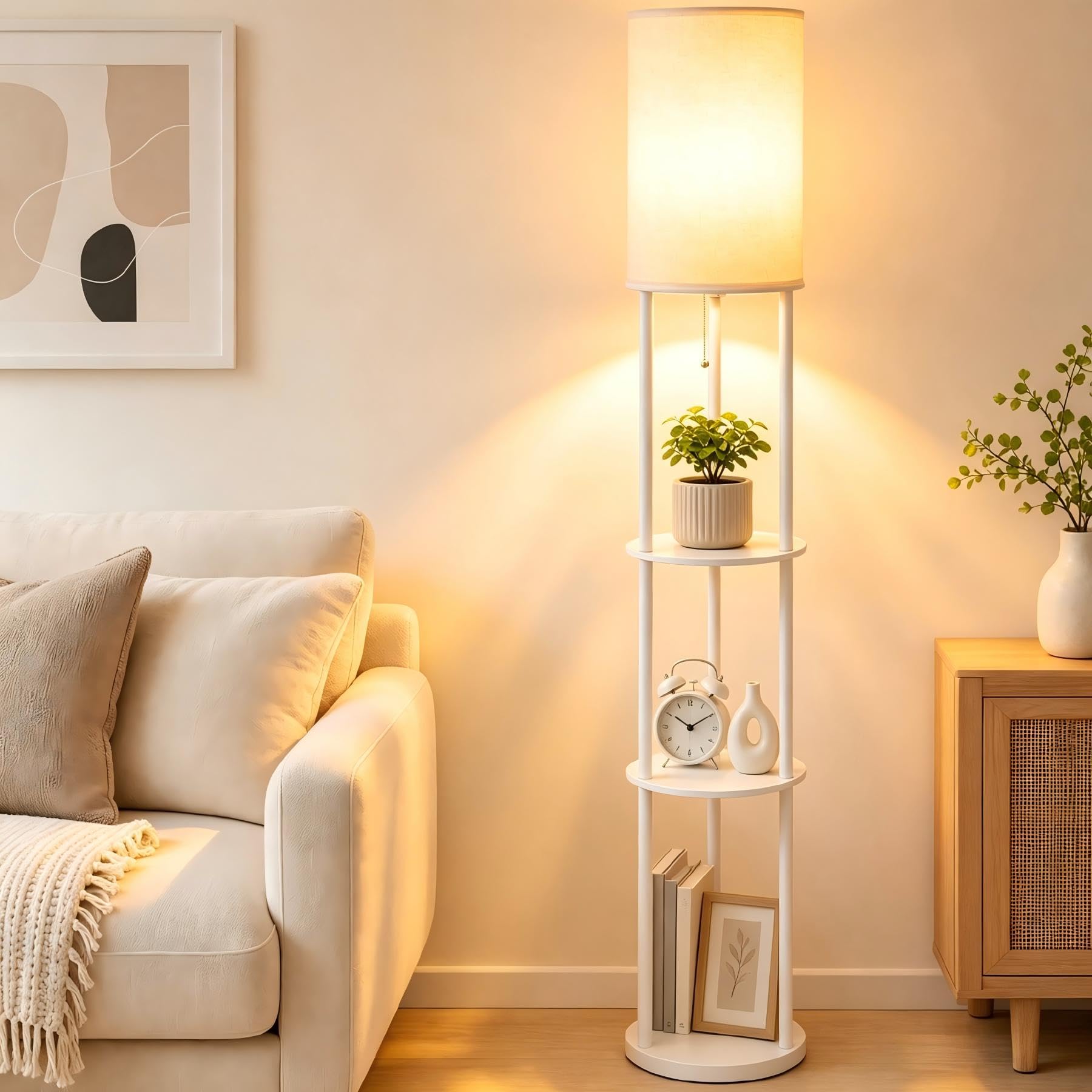 ARTETHYS Floor Lamp with Shelves, Round Standing Tall Lamps for Living Room