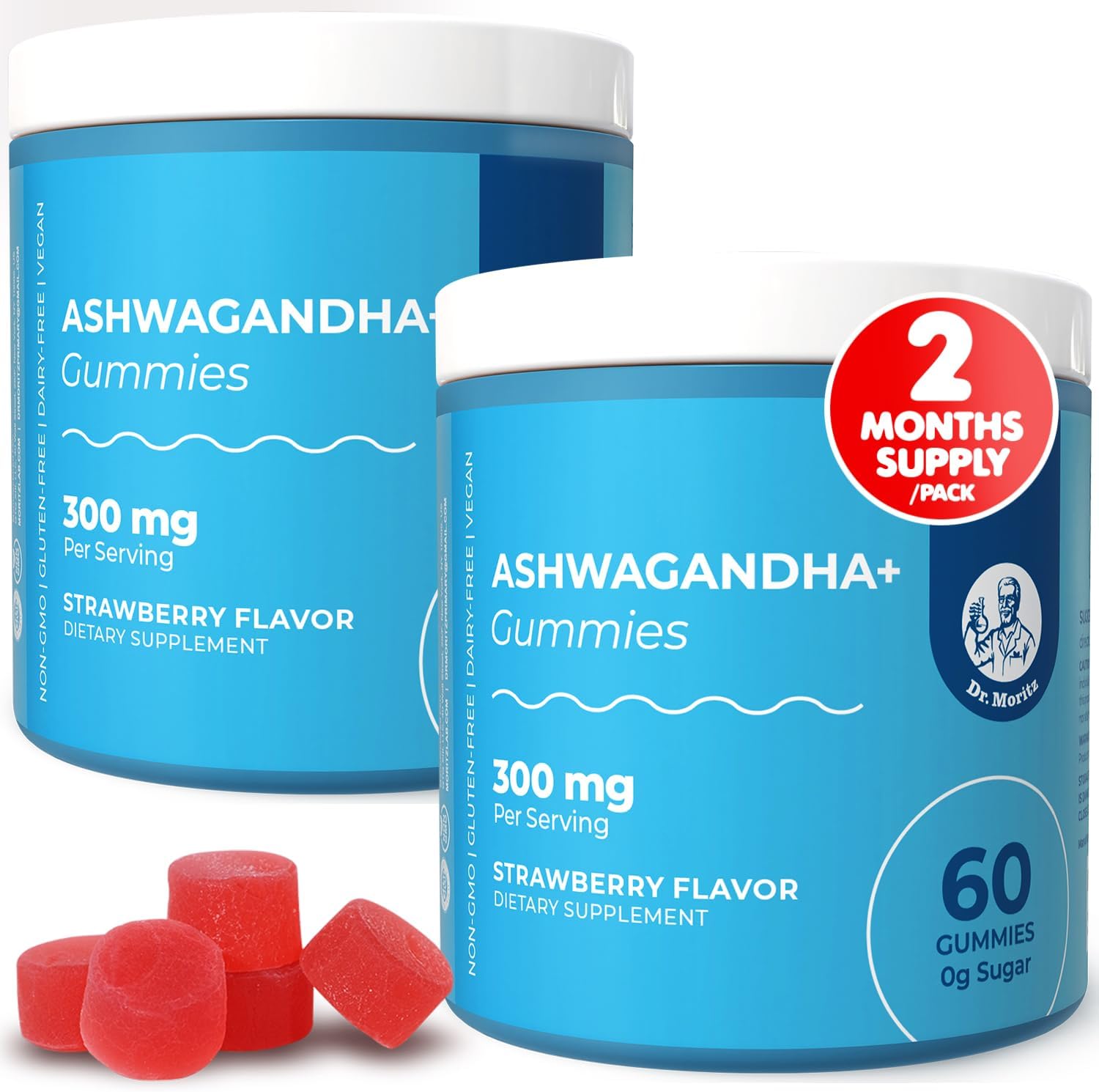 DR. MORITZ Ashwagandha Gummies for Calm, Relaxation, and Immune Support - Ashwagandha for Women and Men - with L-Theanine - Sugar Free and Non-GMO (120 Count)