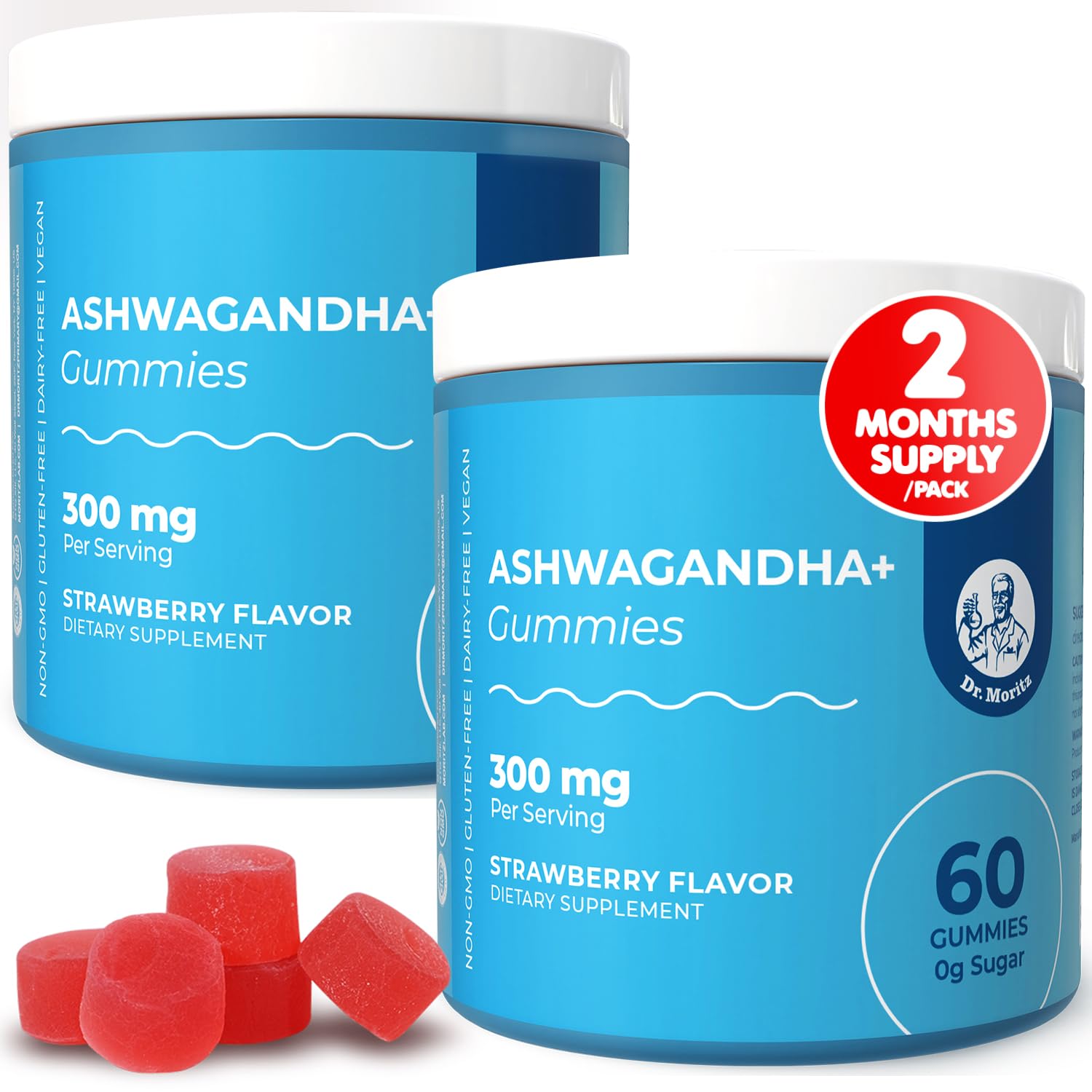DR. MORITZ Ashwagandha Gummies for Calm, Relaxation, and Immune Support - Ashwagandha for Women and Men - with L-Theanine - Sugar Free and Non-GMO (120 Count)