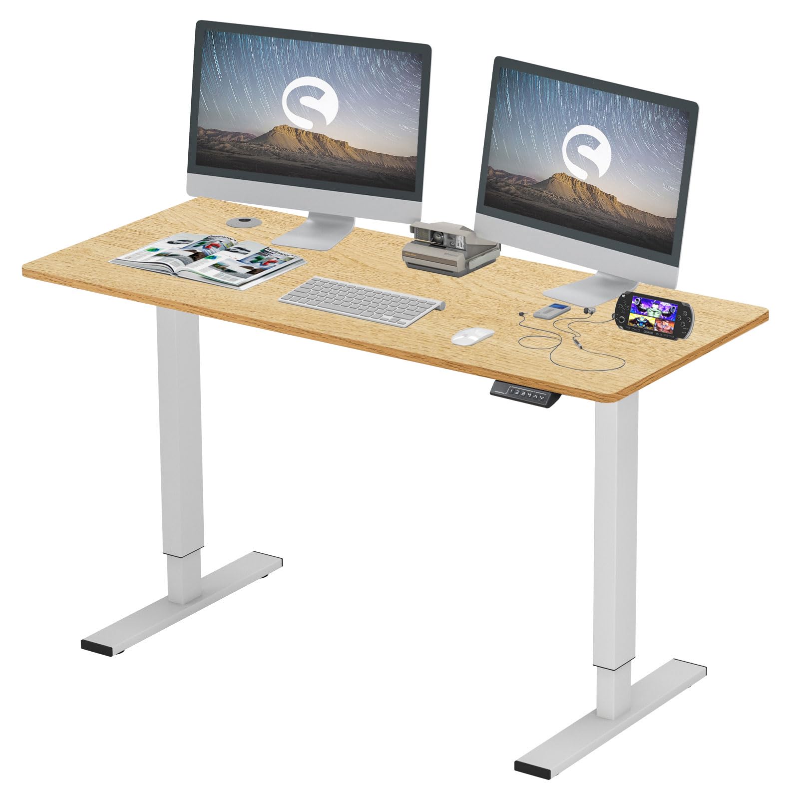 soges Mesa de Computadora Escritorio Eléctrico Regulable en Altura paraTrabajo y Juegos, Escritorio Eléctrico para Sentarse y Levantarse con Smart Panel con Funciones de Memoria, 140cm x 60cm