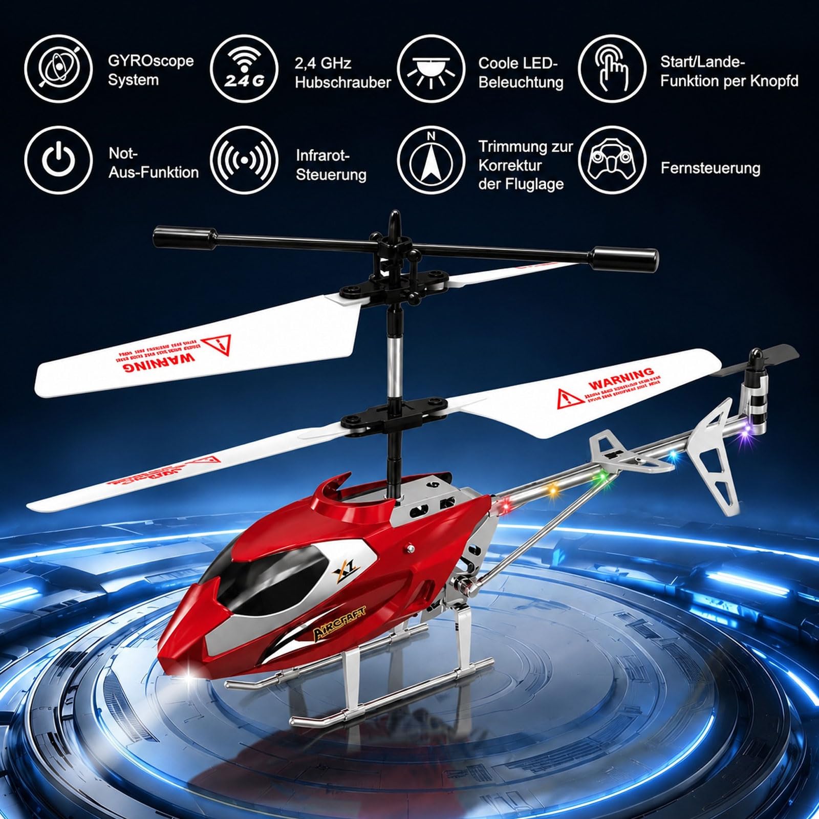 Elicottero RC a doppia testa di ricambio, 2,4 GHz, elicottero telecomandato, 3,5 canali, mantenimento dell'altezza, con strisce LED colorate, giocattolo per ragazzi dai 6 anni in su