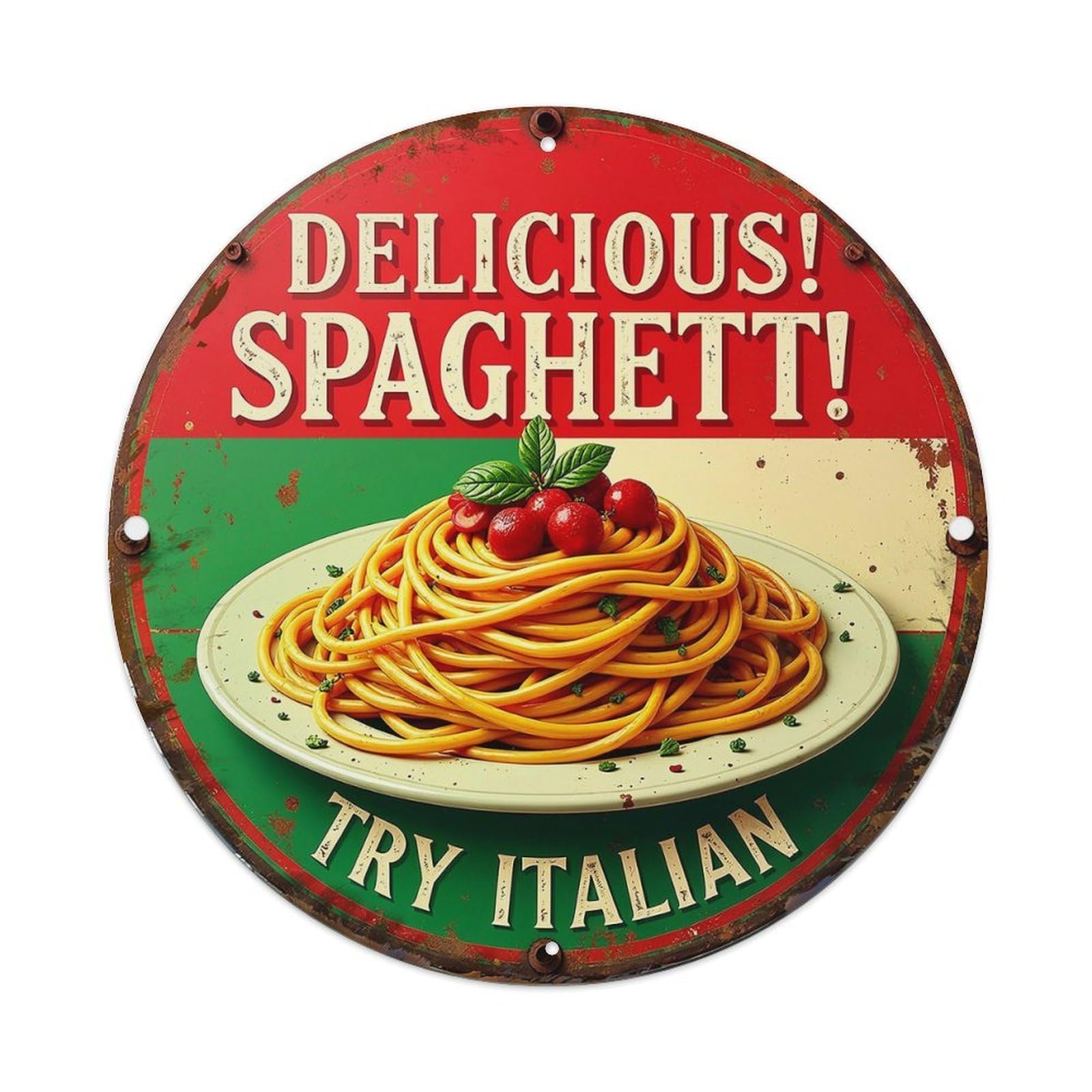Delicious Spaghetti Try Italian Food Tin Sign Metal Poster Vintage Metal Signs for Home Man Cave Bar Cafe Kitchen laundry room Wall Decorations 8x8 inches