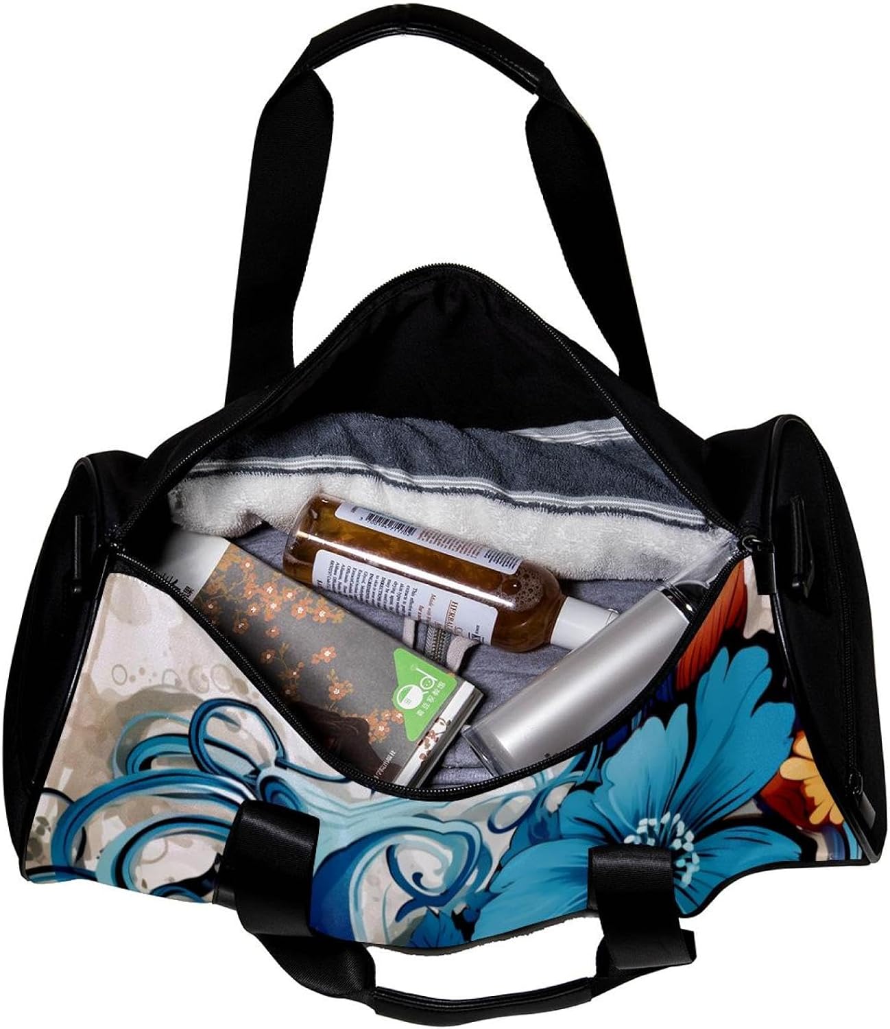 Gym Bags for Women,Duffle Bag for Travel,Blue Green Flowers,Gym Bag for Men