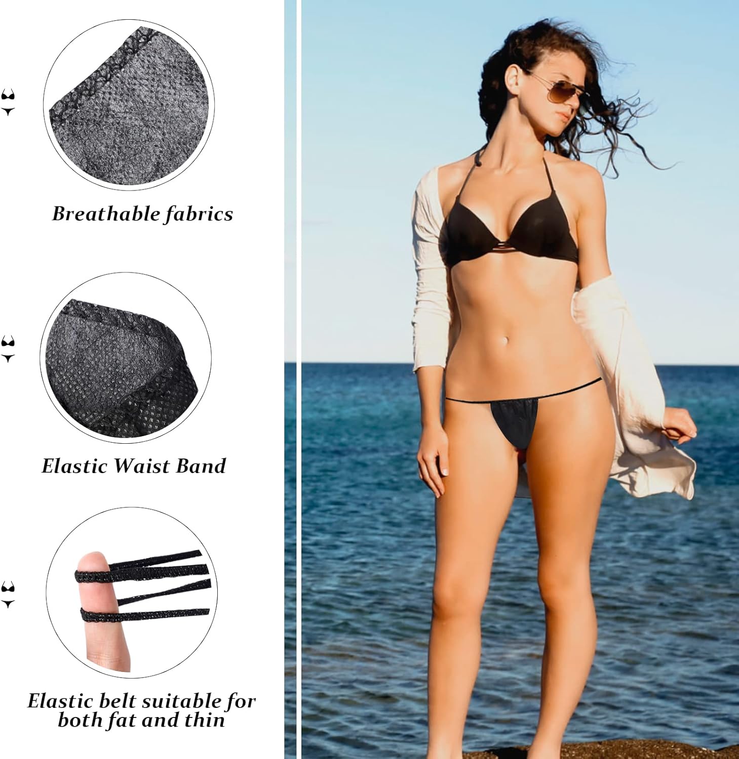 50 Pack Disposable Thong Panties Women's Disposable Bikini Panties G-String Underwear for Spray Tanning, One Size - Image 3