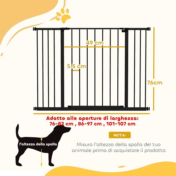 PawHut Cancellino per Cani di Sicurezza Estensibile da 76-82/86-97/101-107 cm Montaggio a Pressione, Metallo e Plastica, Nero - 3