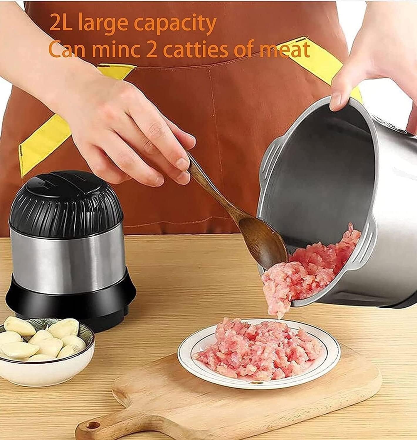 Electric Food Chopper, Meat Grinder Electric, Food Processor, 2L Stainless Steel Bowl, Food Chopper for Meat, Vegetables, Fruits and Nuts, 300W