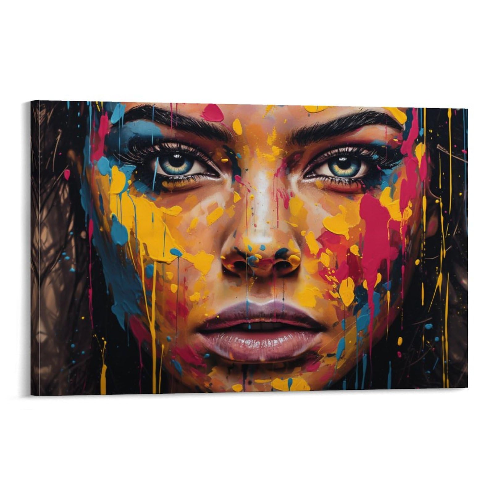 Foccar Frame-Gorgeous Face Gorgeous Face Canvas Wall Decor Modern Colourful Gorgeous Woman Poster Wall Art For Living Room Bedroom Artwork