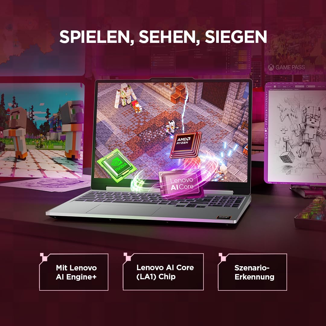 Lenovo LOQ Gaming AI Laptop | 15.3" WUXGA 165Hz Display | AMD Ryzen 7 250 | 16GB RAM | 1TB SSD | NVIDIA GeForce RTX 5060 | Windows 11 | QWERTZ | Grau | 3 Monate GamePass