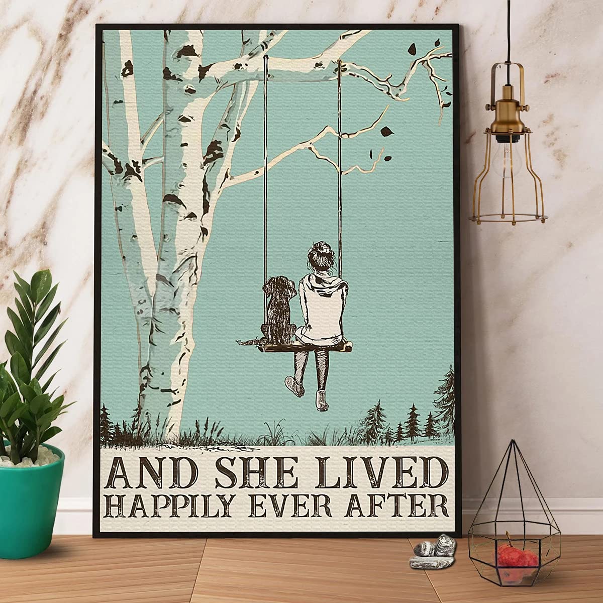TNND Girl And Dog She Lived Happily Ever After Poster Art Print Decor Home Decor Art Wall Decor Metal Sign Poster 8x12 inches