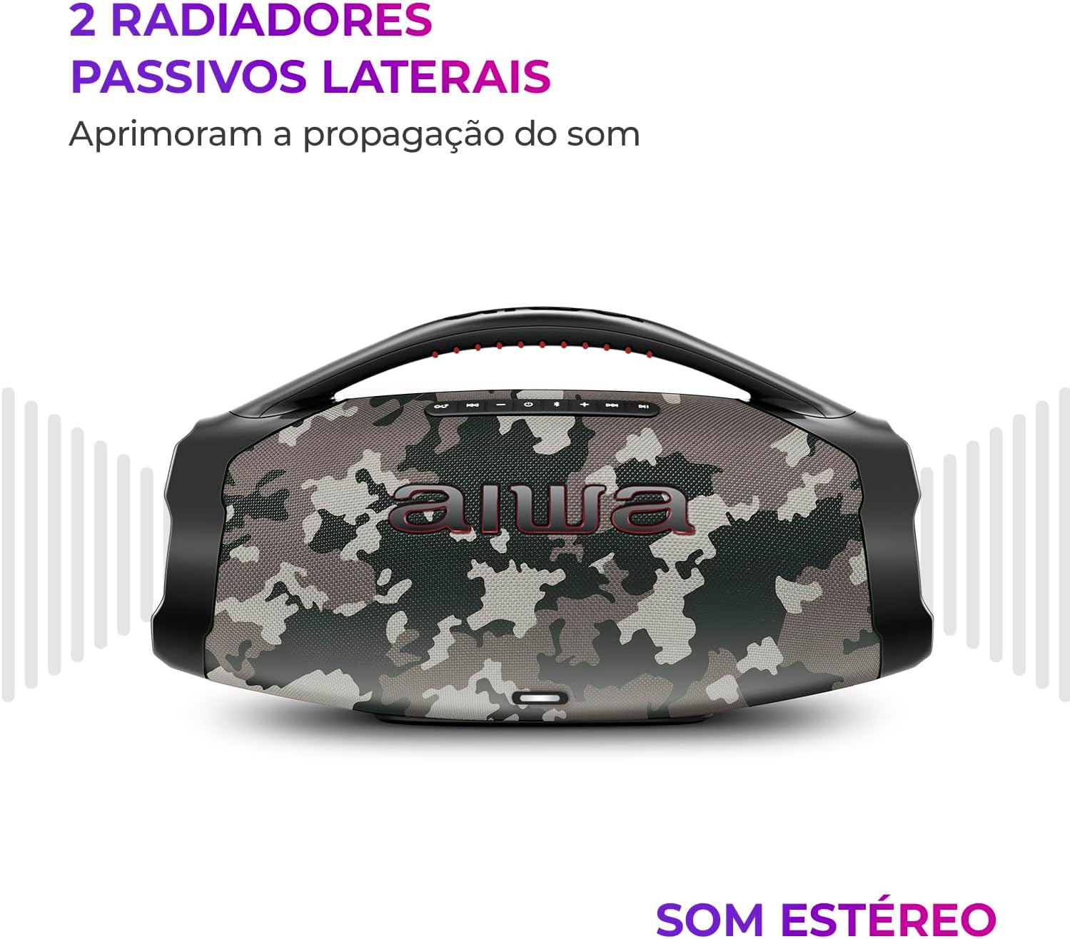 Caixa de Som Boombox Plus AIWA BBS-01-BG 200W BT 30H IP66 USB Cinza BOOMBOX AWS-BBS-01-BG BIVOLT