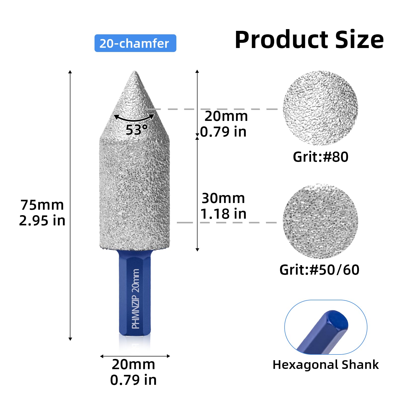Diamond Chamfer Bits 20 mm Hexagon Shank Beveling Milling Bit Countersink Drill for Tiles Marble Ceramic Granite Trimming Finishing Cleaning of Enlargement Grinding Existing Holes - Image 3