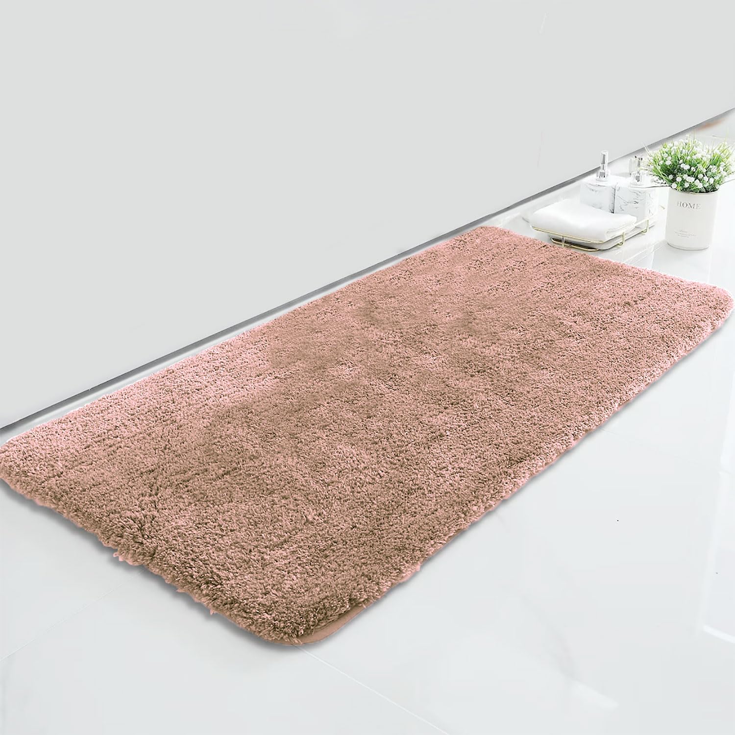 LUXE HOME INTERNATIONAL Microfiber Bath Mat Super Soft Non Slip Vegas Rectangular Mats For Bathroom,Door(60x90 cm,Peach)Pack of 1