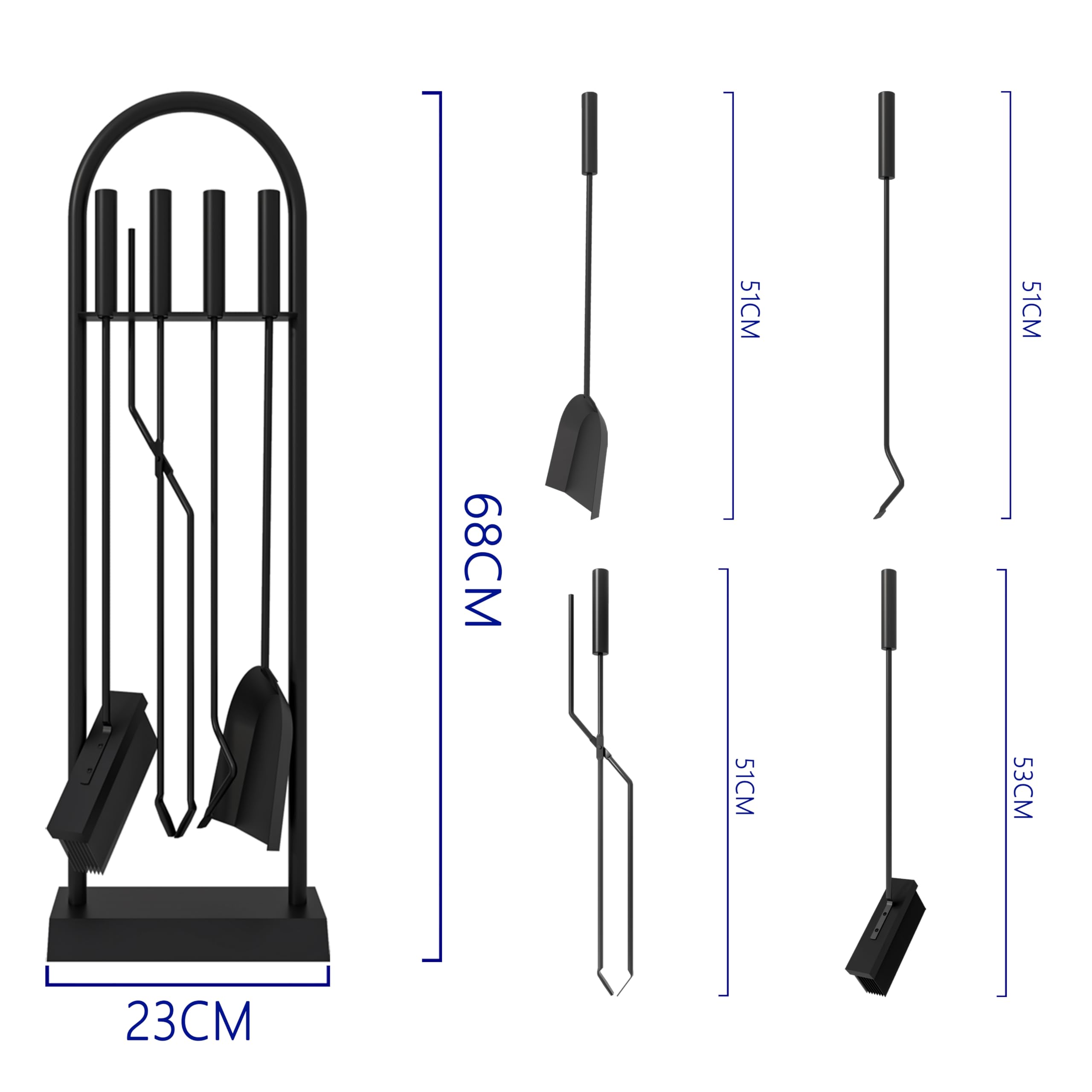 Kingson Classic Black 5-Piece Fireplace Companion Set 23x14x68cm Log Burner Accessories Elegant Fireside Tool Kit - Image 4