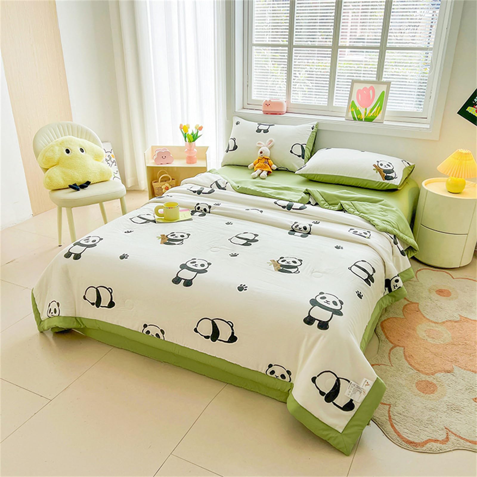 Odot Trapunta Piumino Estivo Reversibile, 4,5 Tog Trapuntino Copriletto Leggera Primaverile Coperta Trapuntatura Morbido per Letto Matrimoniale Una Piazza e Mezza (Panda nero carino,200 * 230cm)