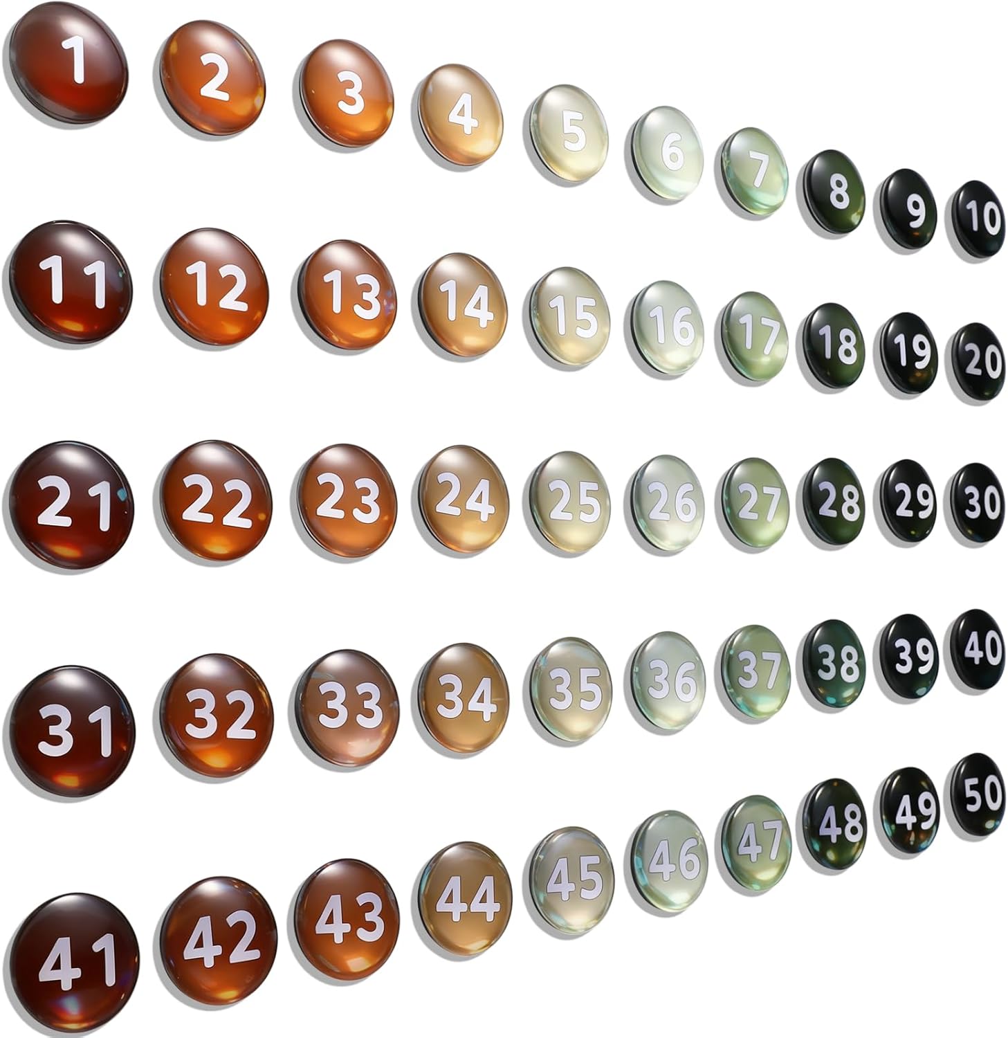 Tellegloww 1-50 Magnetic Numbers Large Glass Magnets Number for Whiteboard Dry Erase Boards Classroom Round Number Refrigerator Magnets for Whiteboard Home School Office 1.37"(Light Color)