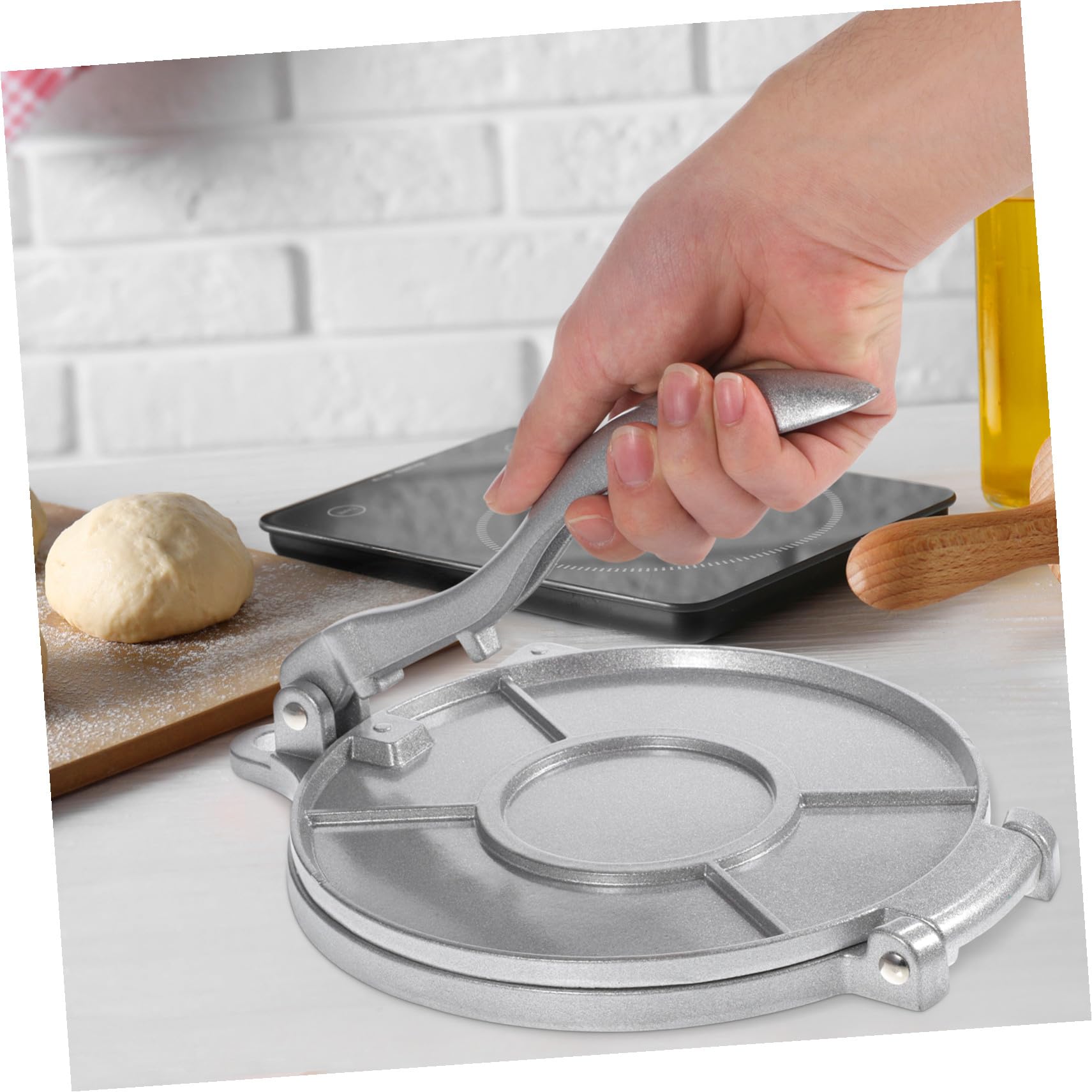 TOYANDONA Pressa Funzione Tortilla per in Argento Lega Forma Alluminio e di Rotonda Eco-friendly Impasto di Riso e Farina, per Cucina e Ragazzo Ragazza