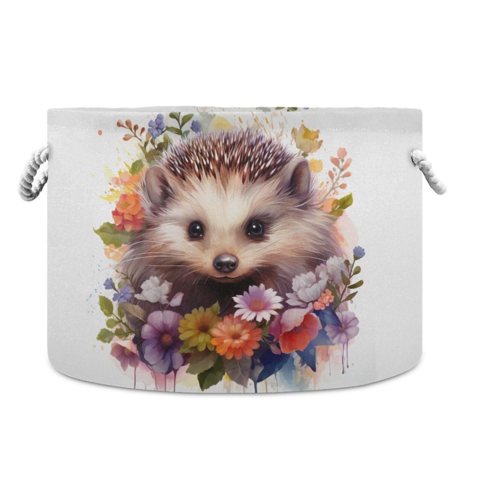 Round Cute Hedgehog Flower Storage Basket Large Organizer Bin Laundry Hamper Toy Storage Basket with Handle for Nursery Clothes Toys 202b4507