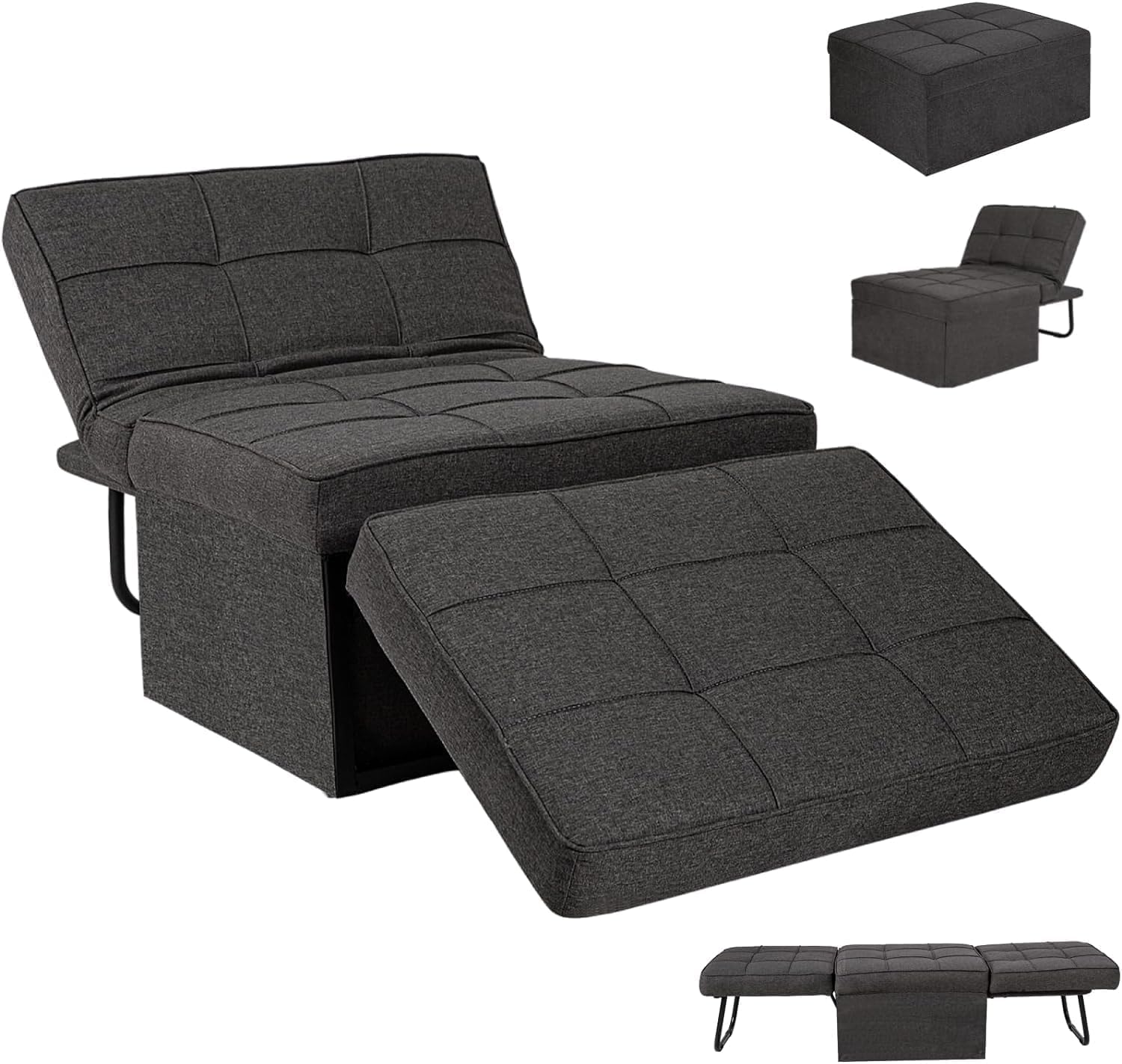 Convertible Sofa Bed, 4 in 1 Multi-Function Folding Ottoman Bed with Adjustable Backrest, Modern Pull Out Sleeper Chair for Living Room Apartment Office (Gray, 36" Width-Large)