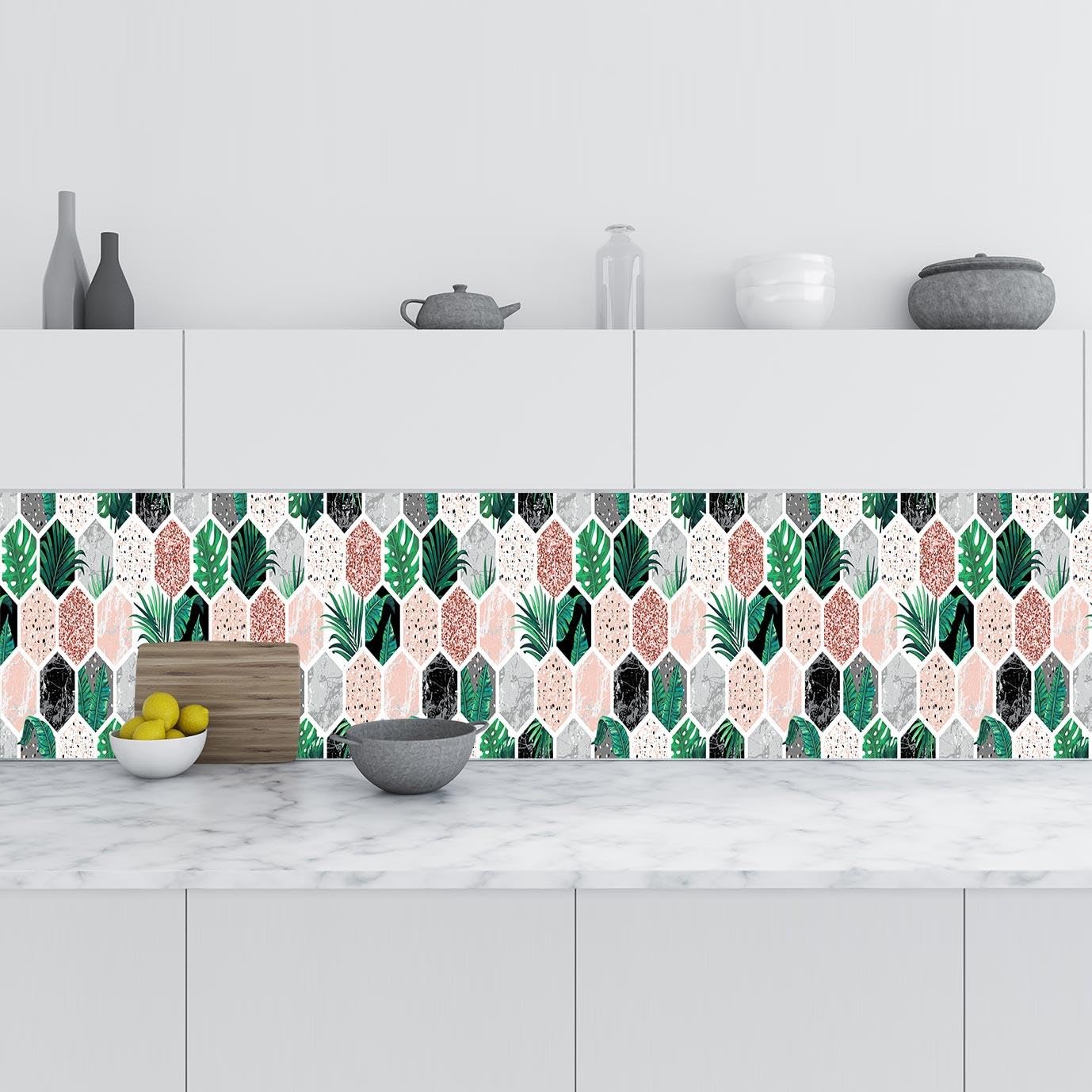 Mutfak Tezgah Arası Folyo Fayans Kaplama Folyosu Altıgen Çiçek 60x200 CM