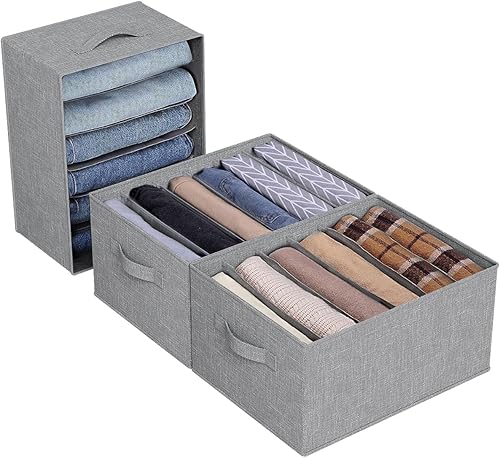 ACEMAC Paquete de 3 organizadores de ropa grande para armario, 6 rejillas, organizador de suéteres divisores con asas de tablero de soporte,